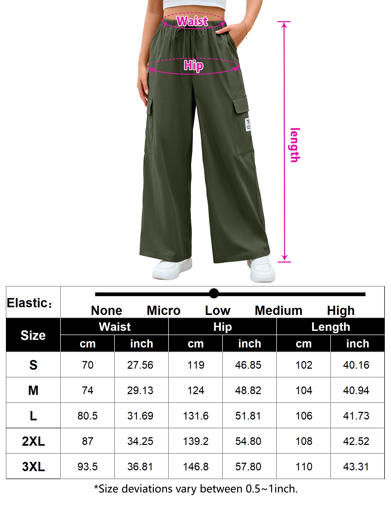 KOJOOIN Women Casual Cargo Palazzo Drawstring Waist Pants Side Pocket Wide Leg Sweatpants