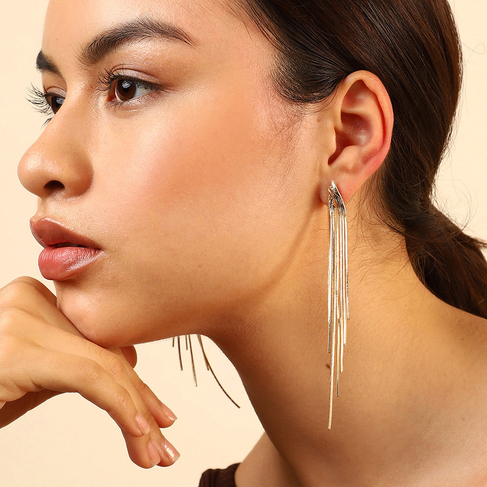SOHI Women's Gold Metallic Chain Drop Earrings