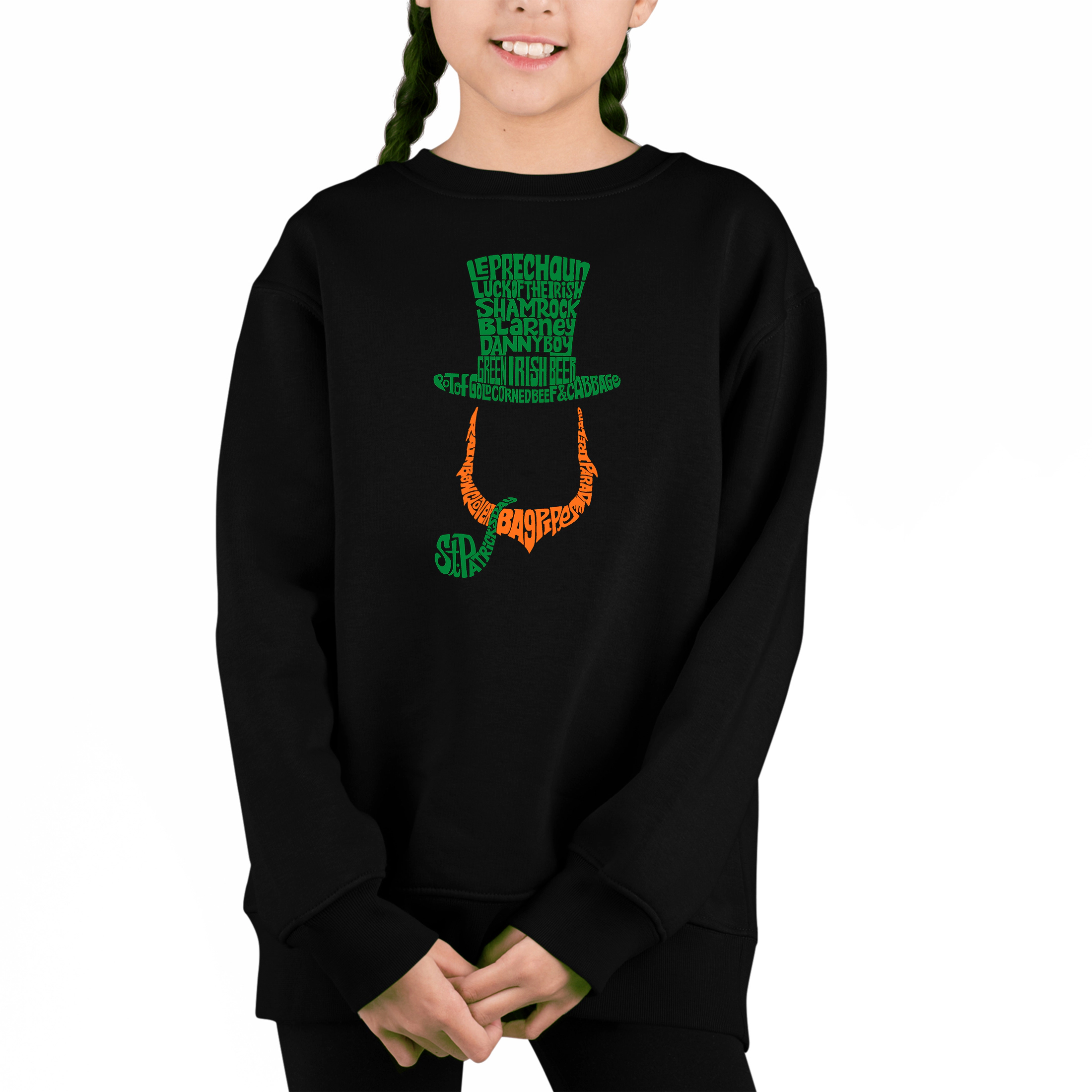 LA Pop Art Girl's Word Sweatshirt - Leprechaun
