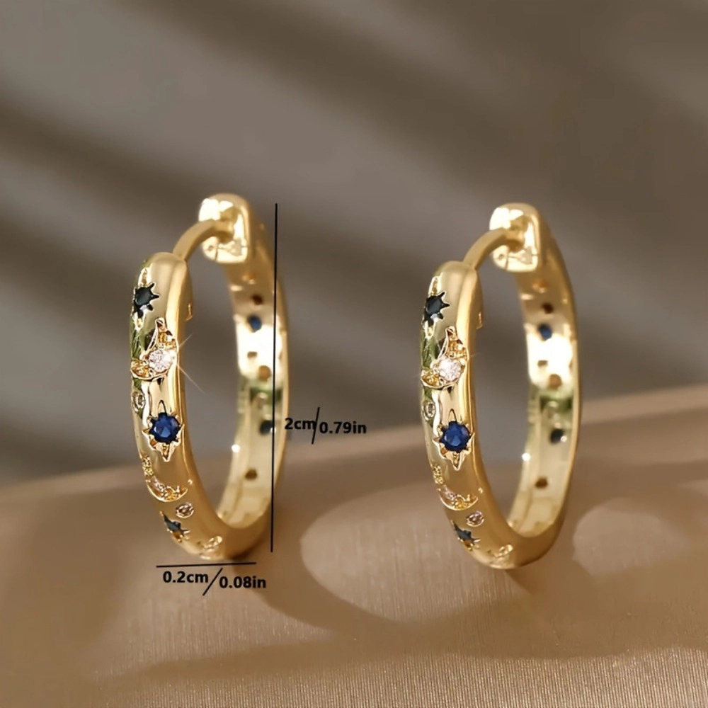 Star Moon Blue Crystal Huggie Hoop Earring