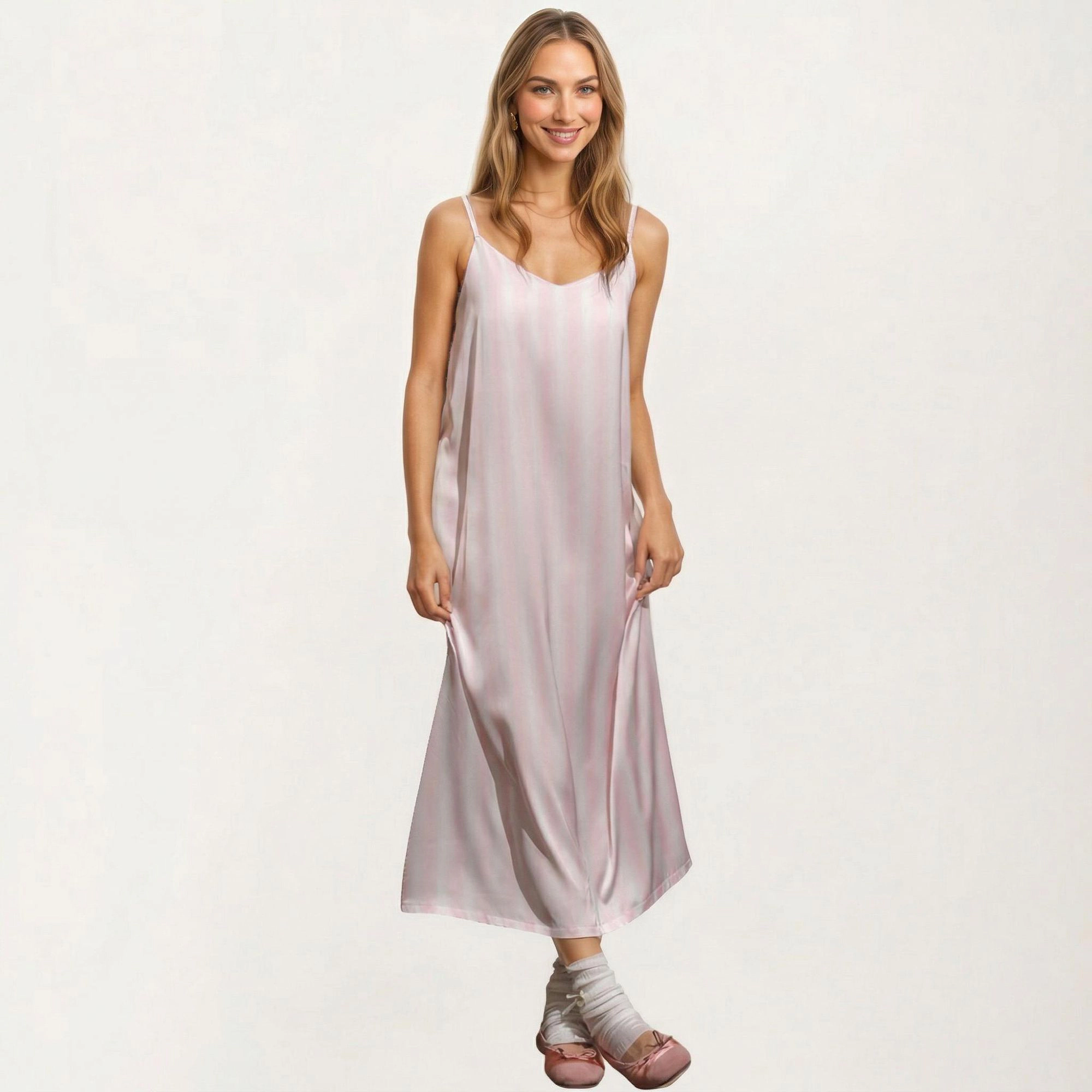 Anna-Kaci Women's Satin Pajama Dress Sleeveless Spaghetti Strap Midi Sleepwear Nightgown with Relaxed Fit Lounge