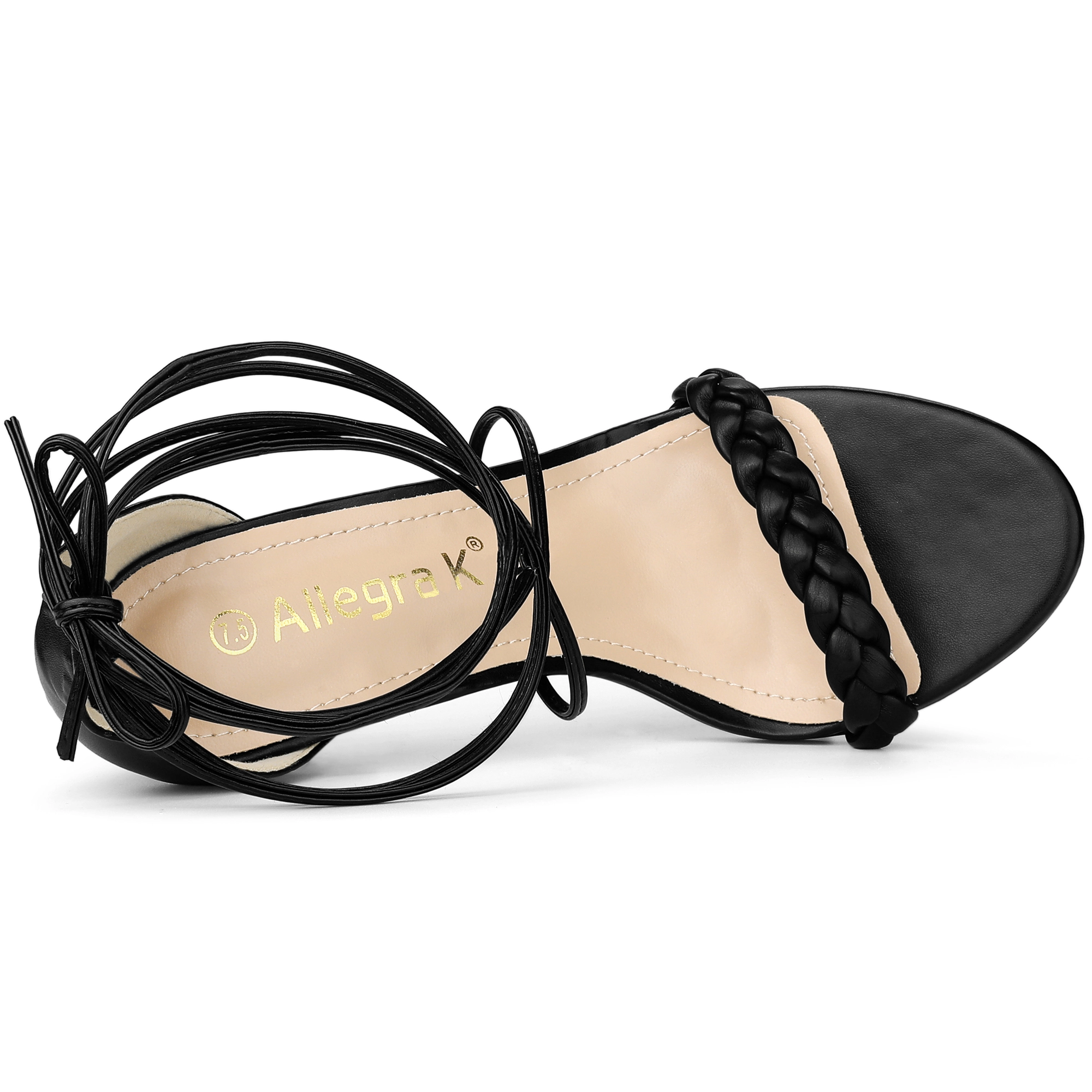 BLISSFUL STEP Women's Woven Strap Lace Up Strappy Stiletto Heel Open Toe Sandals
