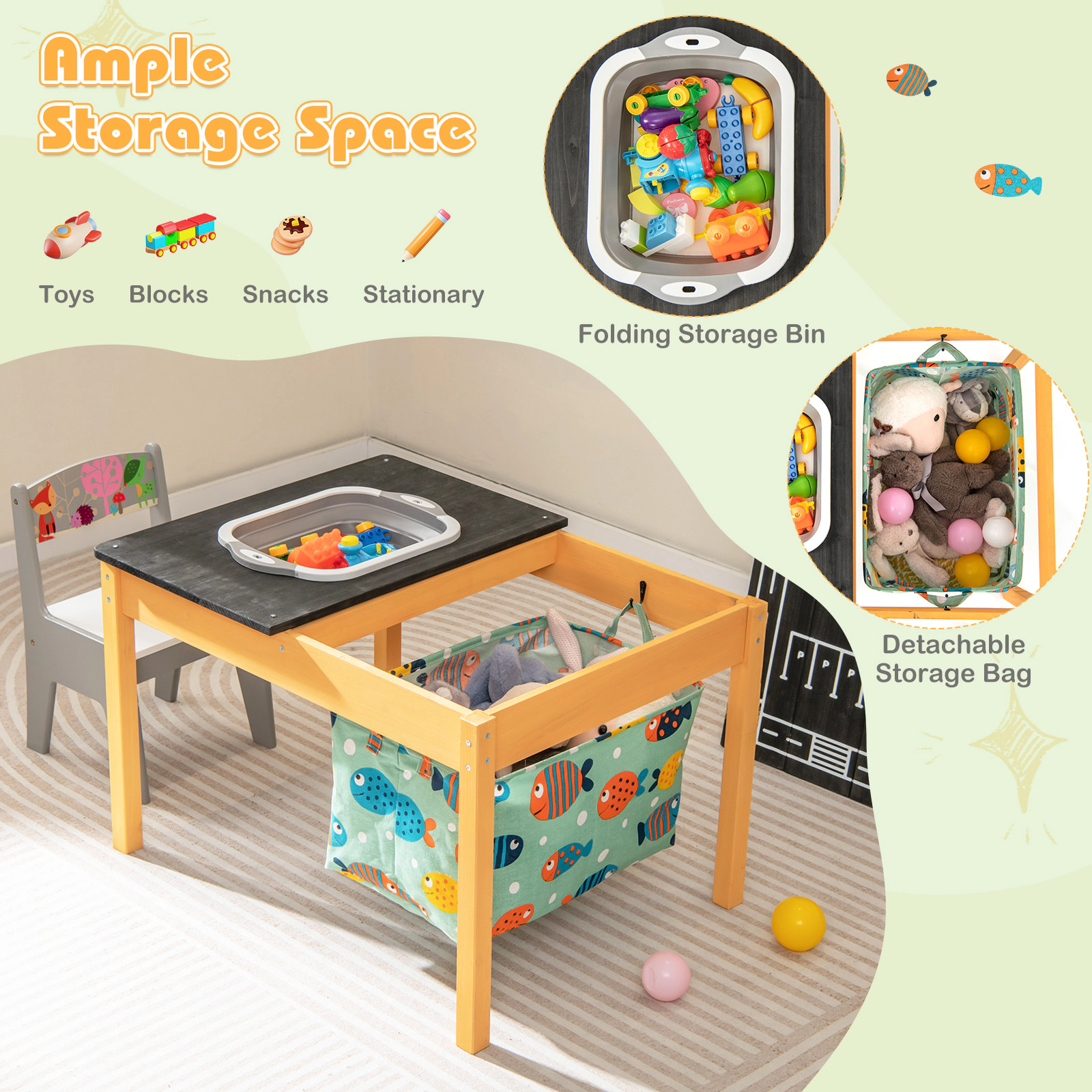 SUGIFT 3-in-1 Kids Sand and Water Table with Removable Racing Top, Drain Basin, Storage Bin, Natural and Black