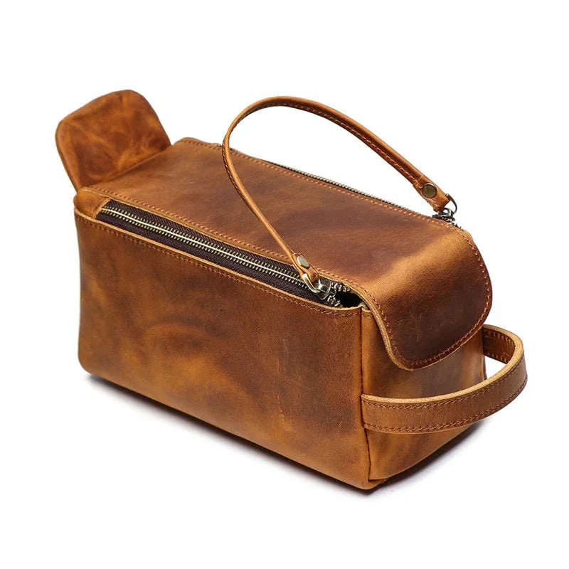 Steel Horse Leather Unisex Dado Leather Dopp Kit | Handmade Leather Toiletry Bag