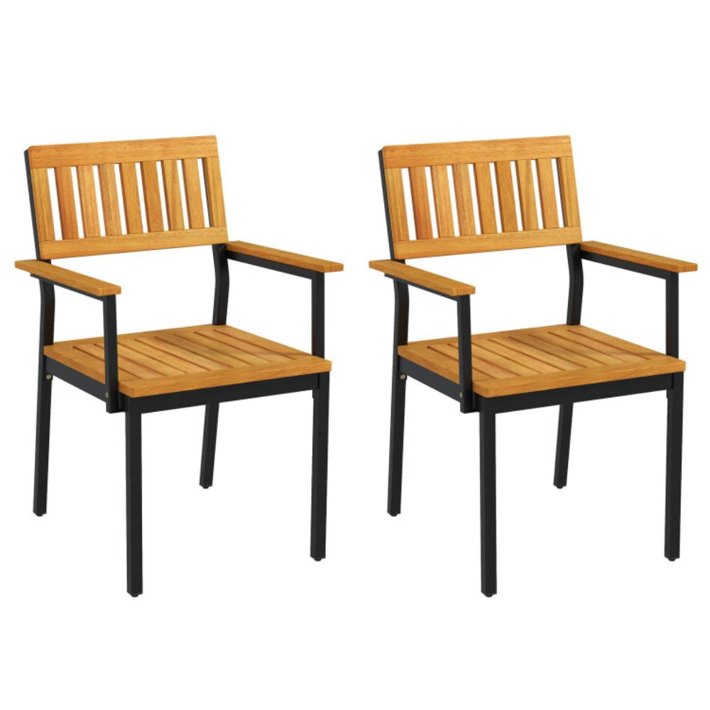 Hivvago Patio Outdoor Dining Chair Set Of 2 With Metal And Acacia Wood Frame