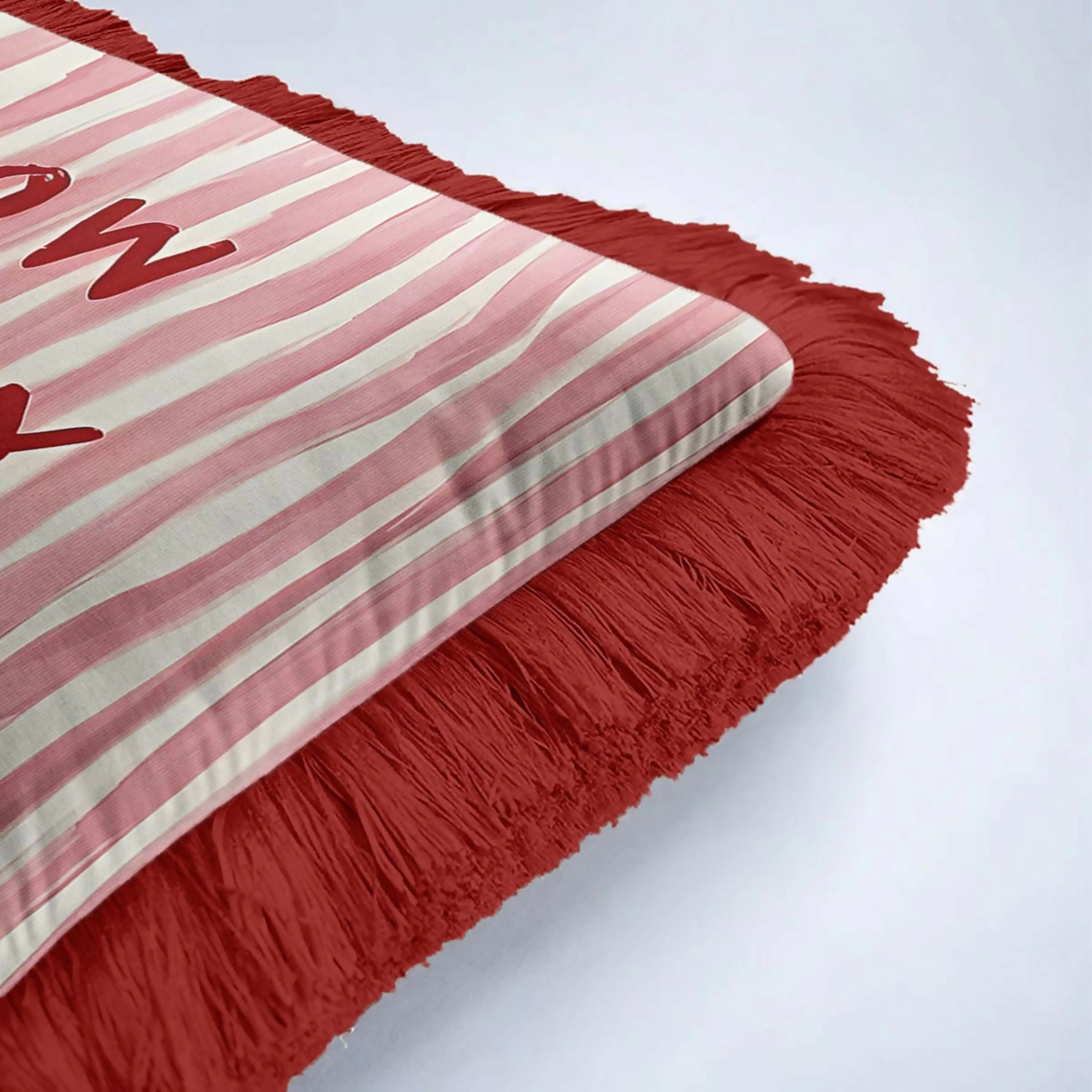 Wear Sierra Red and White Striped Fringed Set of 2 Throw Pillow Cover