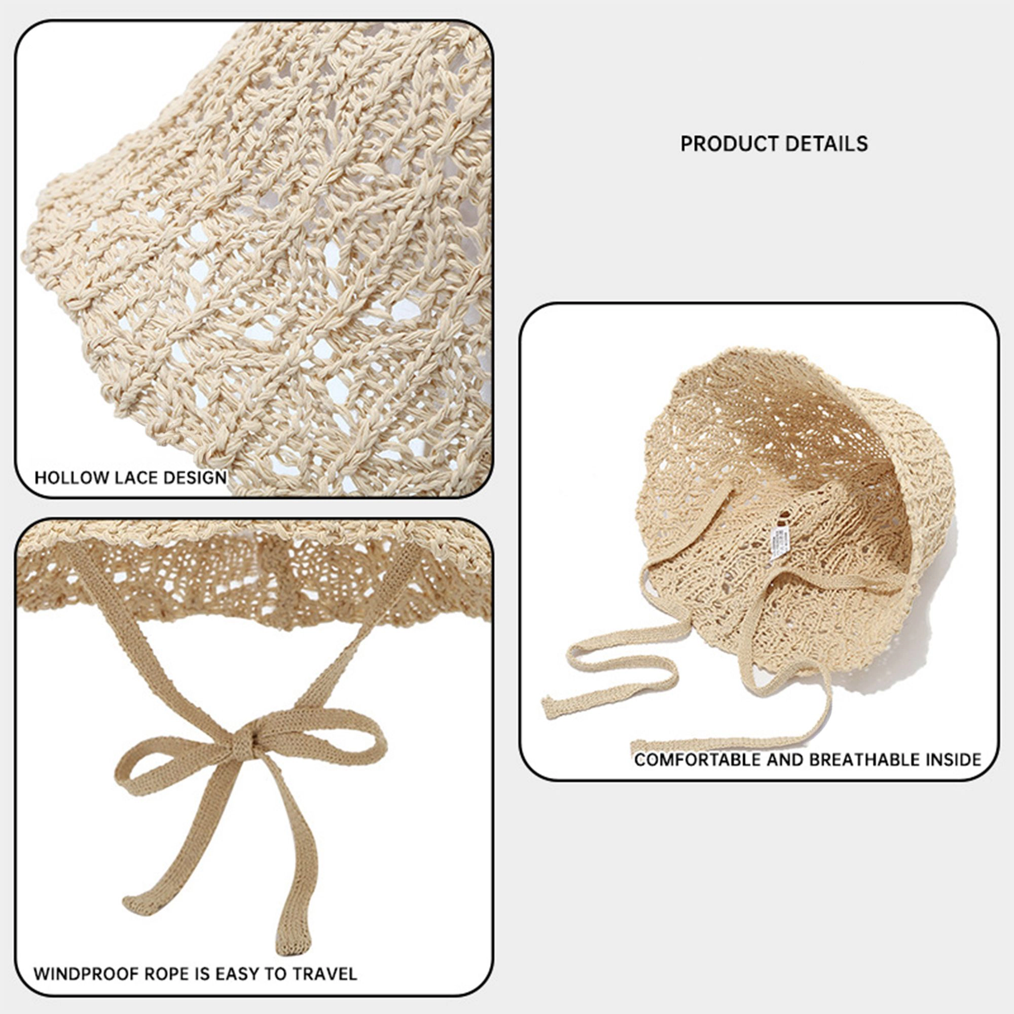 Anna-Kaci Women's Crochet Bucket Sun Hat Wide Brim Knit Beach Adjustable Chin Tie Summer