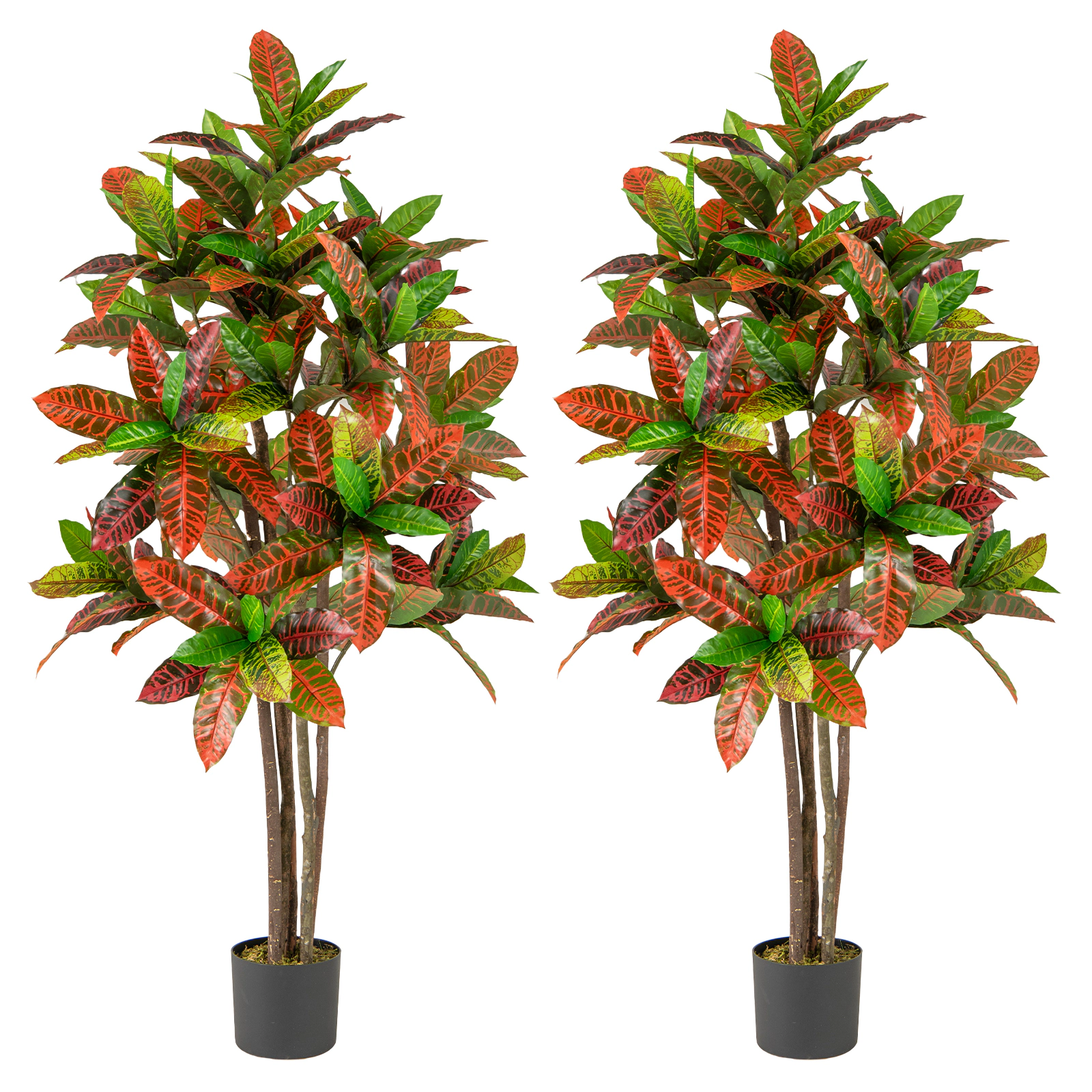 Slickblue 2 Pieces 5 FT Potted Artificial Croton Trees with Decorative Moss for Living Room and Office Decor