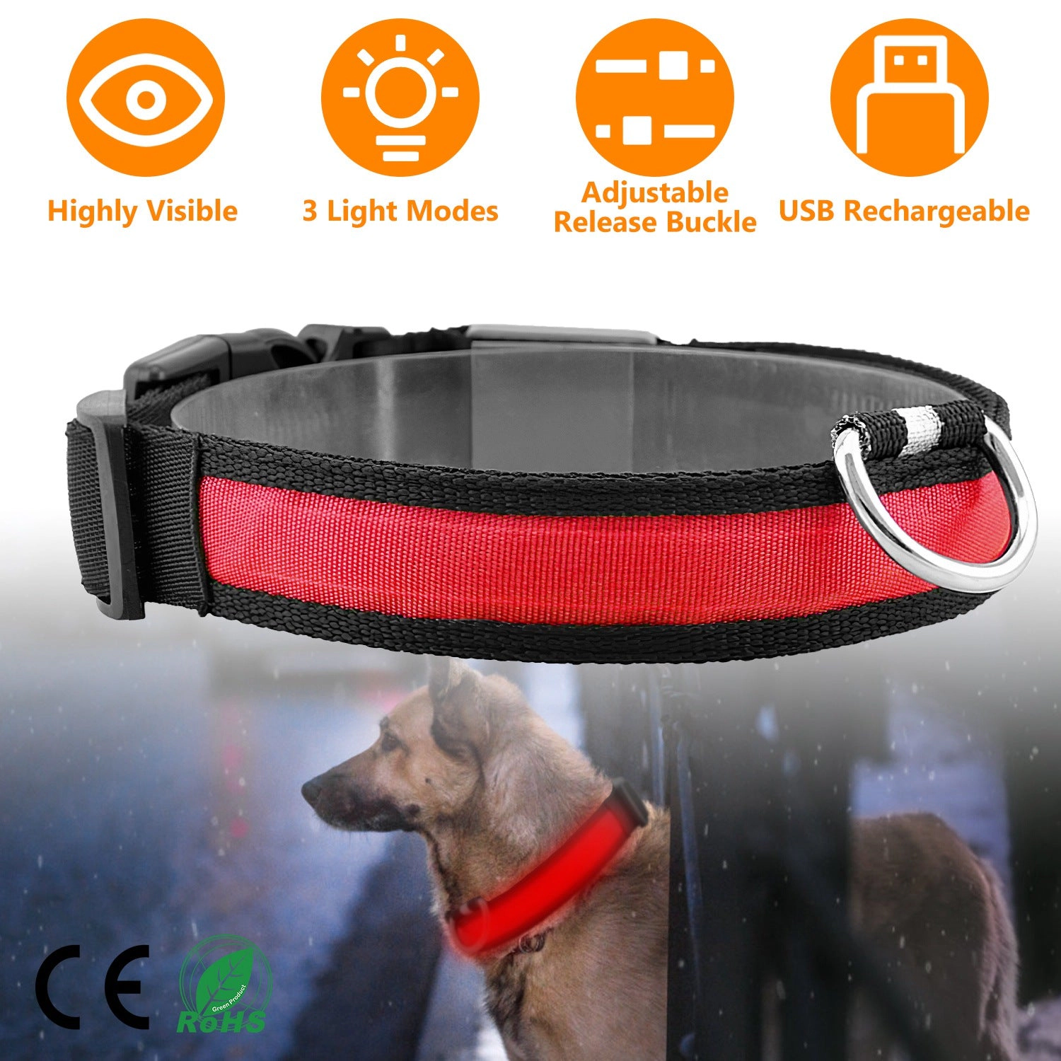 GBruno USB Rechargeable LED Dog Safety Collar