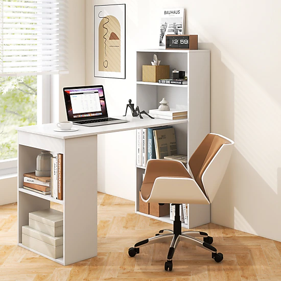 SUGIFT 6-Tier Storage Shelves and Bookcase Workstation 48 Inch Computer Desk