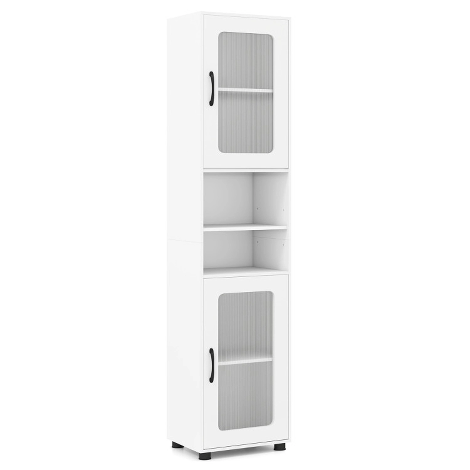 SUGIFT White 155-lb Capacity 67-in Tall Freestanding Bathroom Storage Cabinet with Fluted Doors and Open Shelves