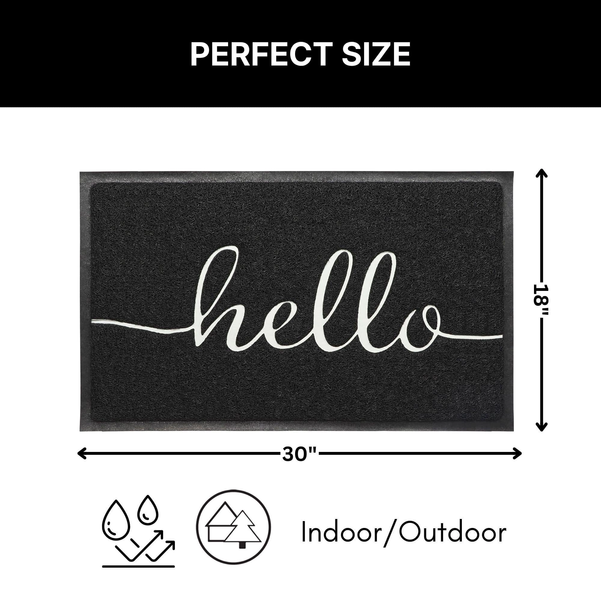 Evideco French Home Goods Black Hello PVC Doormat 30 x 18 Inches