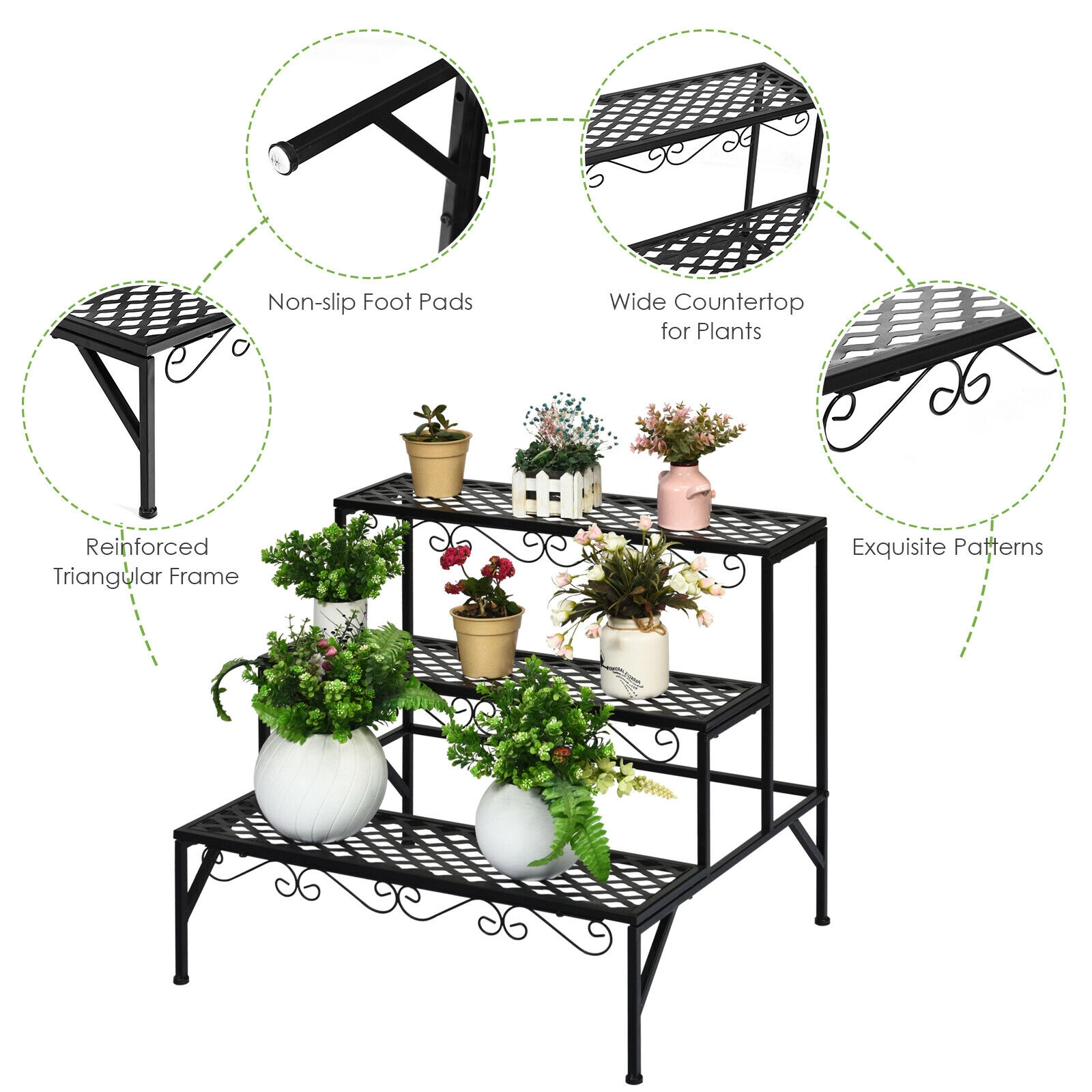 SlickBlue Metal 3 Tier Plant Stand Storage Rack Black Steel Organizer for Indoor Outdoor Spaces