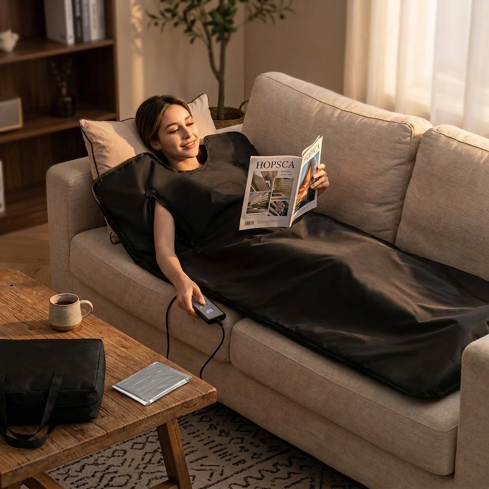 SUGIFT Black Portable Infrared Sauna Blanket with Arm Holes and Carrying Bag 6-ft W 3-ft D 16 Heat Settings