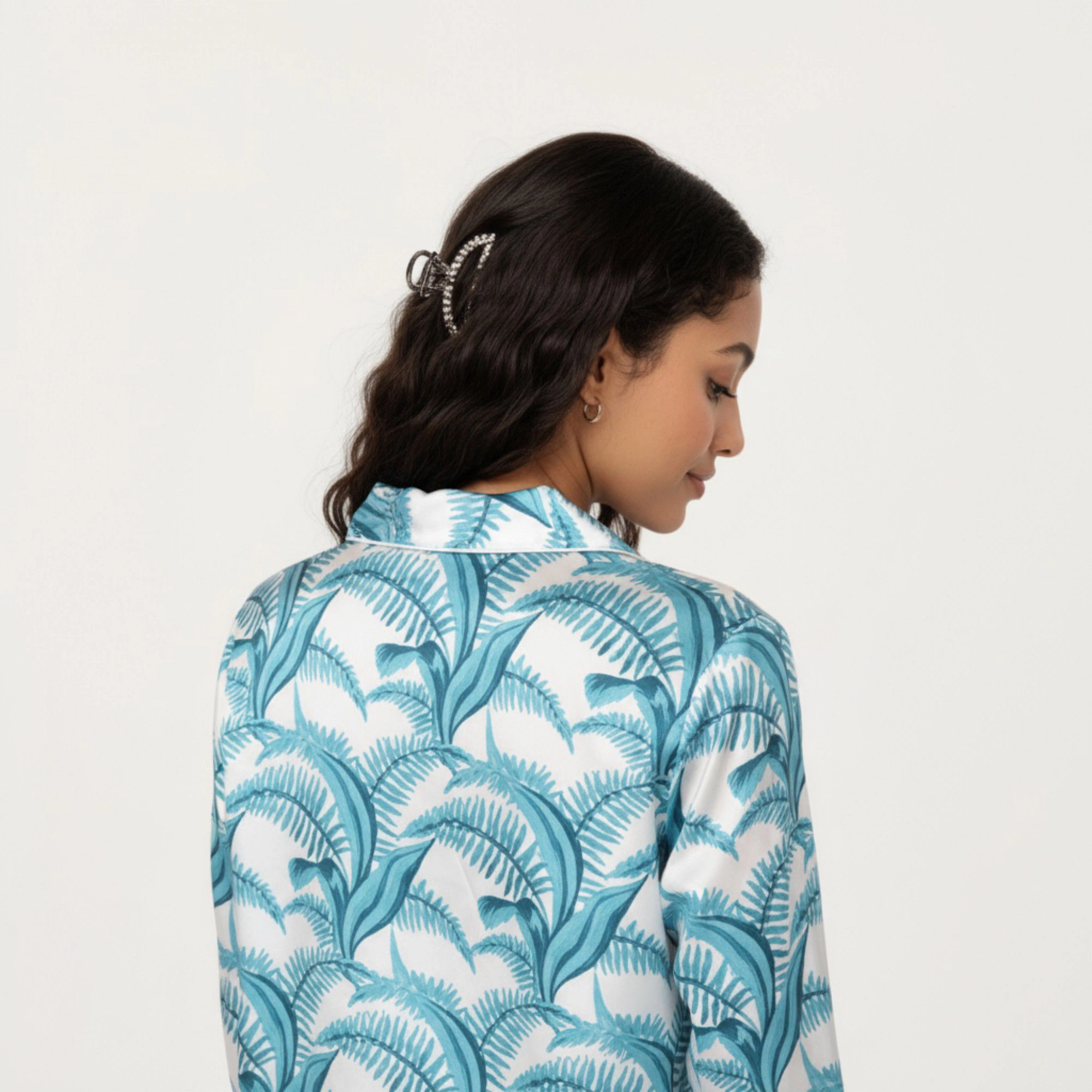 Anna-Kaci Women's 2-Piece Long Sleeve Button Front Pajama Set with Tropical Leaf Print and Soft Silky Fabric