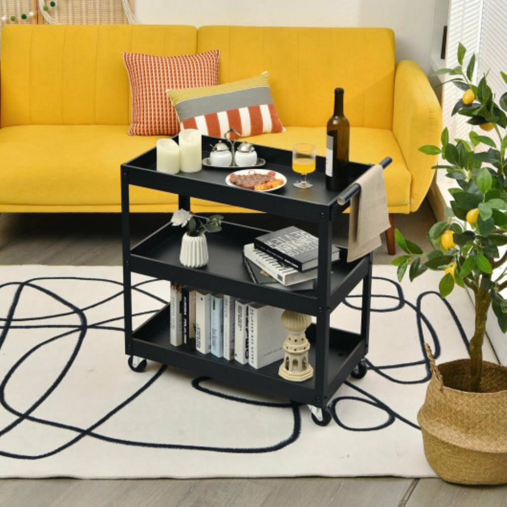 Hivvago 3-Tier Utility Cart Metal Mental Storage Service Trolley