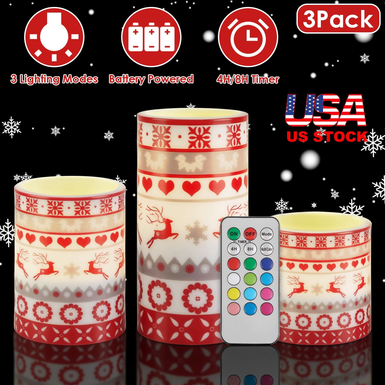 GBruno 3-Pc LED Deer Candles With Remote & Timer