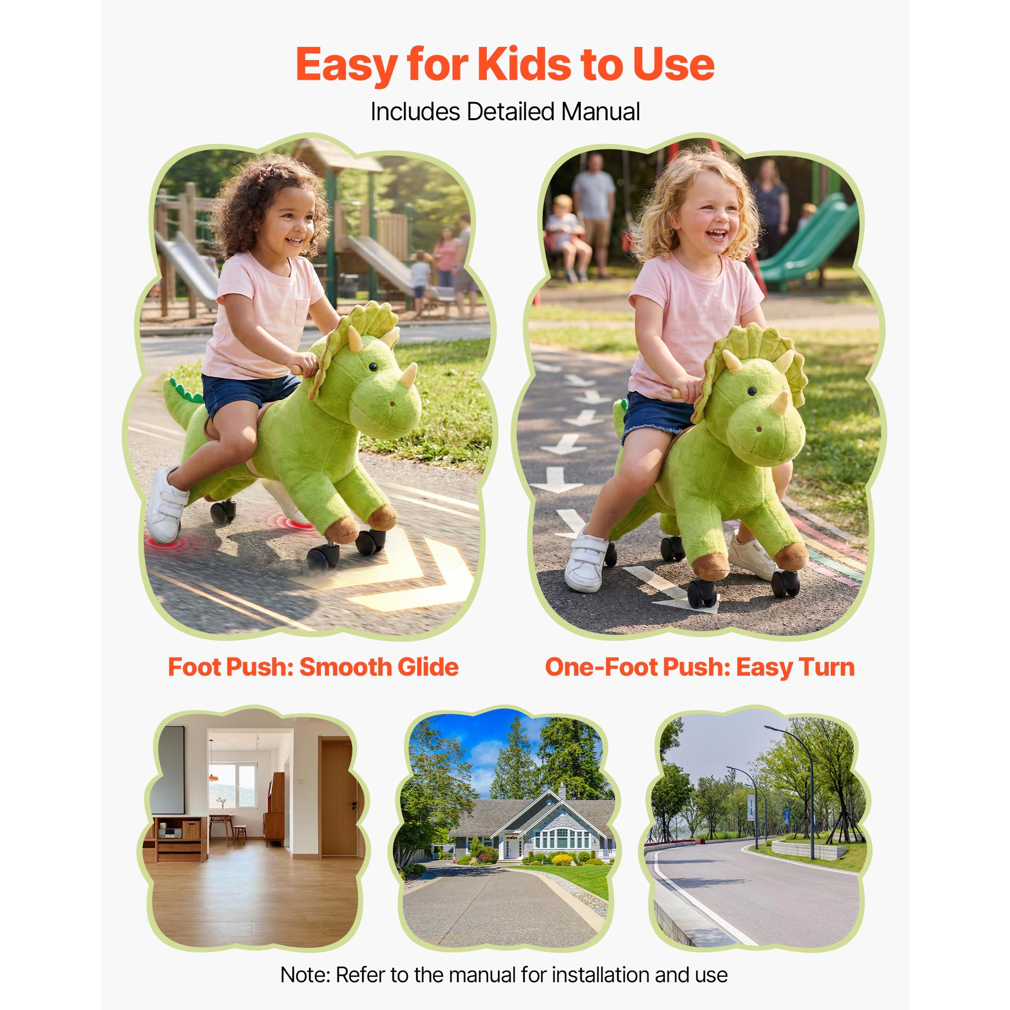 HONGGE Ride On Horse Riding Toys for Kids, No Battery Required, Smooth Wheels, Max Load Capacity for Ages