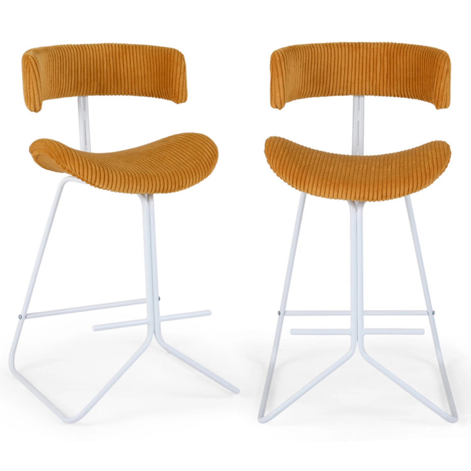 SUGIFT Orange Corduroy Padded Seat Set of 2 Counter Height 25 Inch Armless Bar Stools