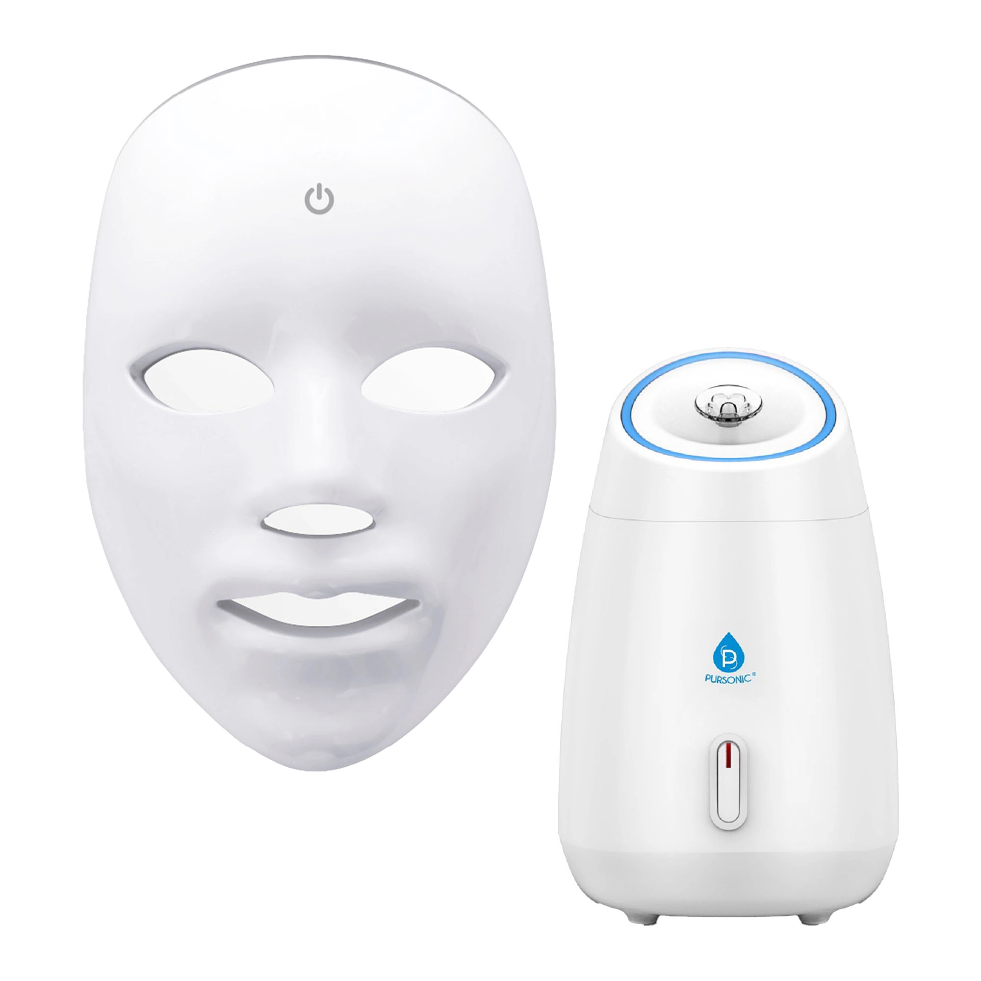 Pursonic Unisex 7-in-1 LED Light Therapy Face Mask & Facial Steamer Hot Mist Moisturizing Spa Bundle