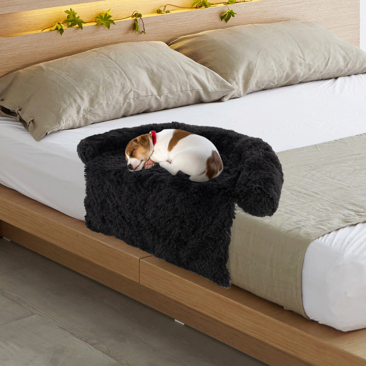 SUGIFT 40 x 35-in Black Plush Calming Dog Couch Bed Sofa Cover with Removable Bolster and Anti-Slip Bottom