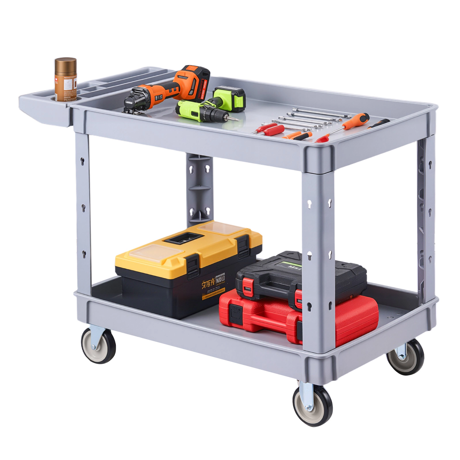HONGGE Utility Cart 550 lbs Capacity 2 Tier Service Cart with 360° Swivel & Fixed Wheels 2 with Brakes Heavy Duty