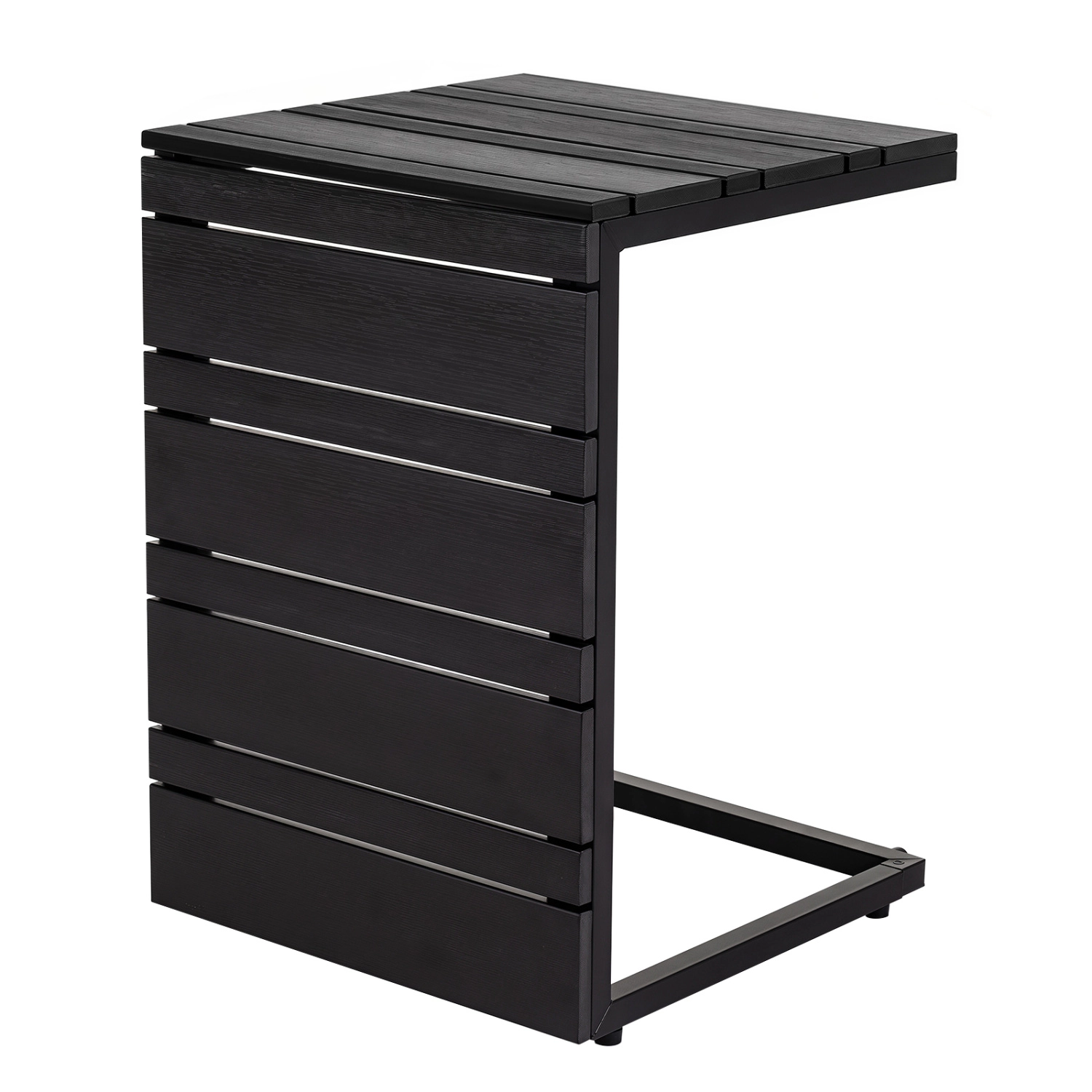 LJG Space-Saving C-Shaped Side Table with Wood-Plastic Top for Indoor Outdoor