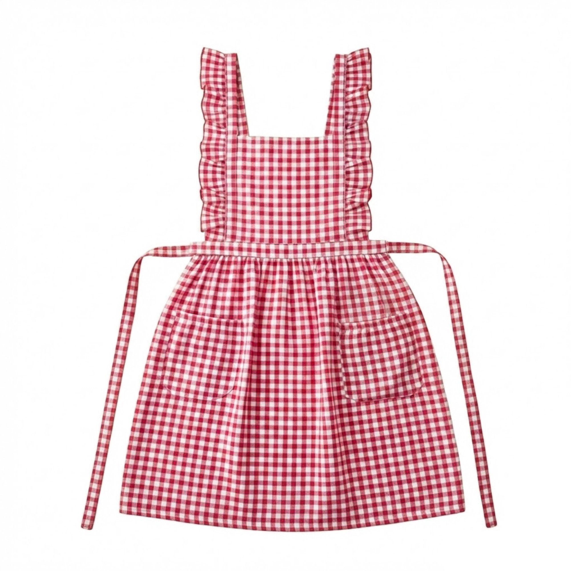Alilang Unisex Gingham Ruffle Kitchen Apron with Square Bib Design Dual Front Pockets and Adjustable Waist Ties