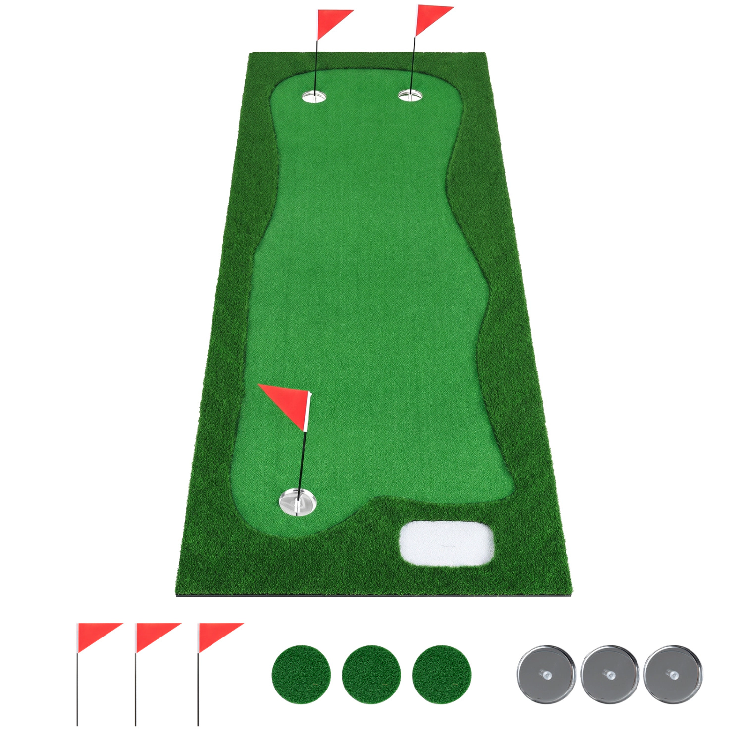 LJG 10 x 3.5ft Golf Putting Green with 3 Hole Cups and 3 Flags for Home Backyard Garage Office