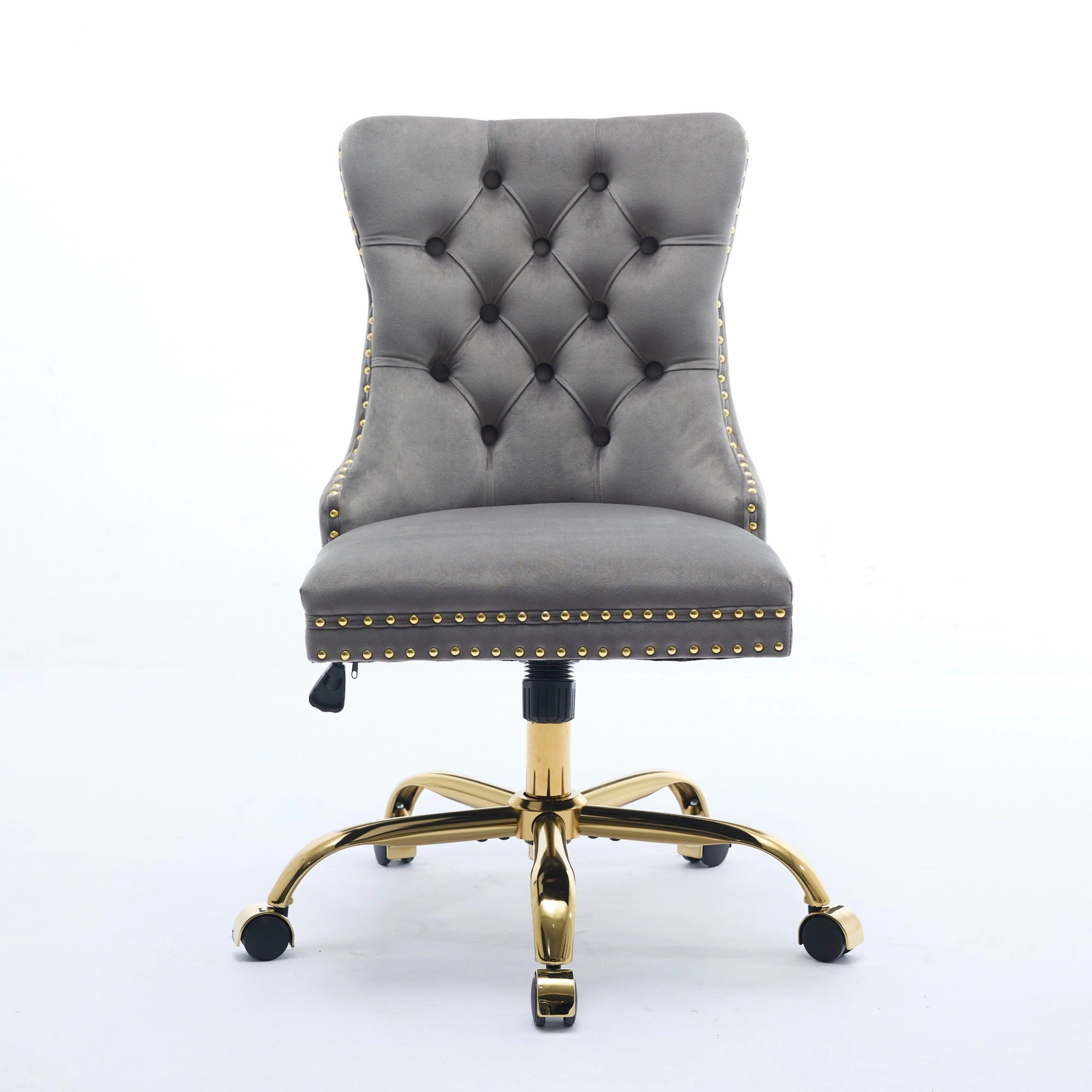 Platinum-Level Office Chairs Gray Velvet Tufted Office Chair, Modern Swivel Study Chair