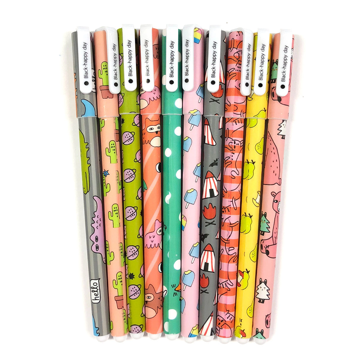 Wrapables Cute Novelty Gel Ink Pens, 0.5mm Fine Point, Cartoon Animal Black Ink, Set of 10