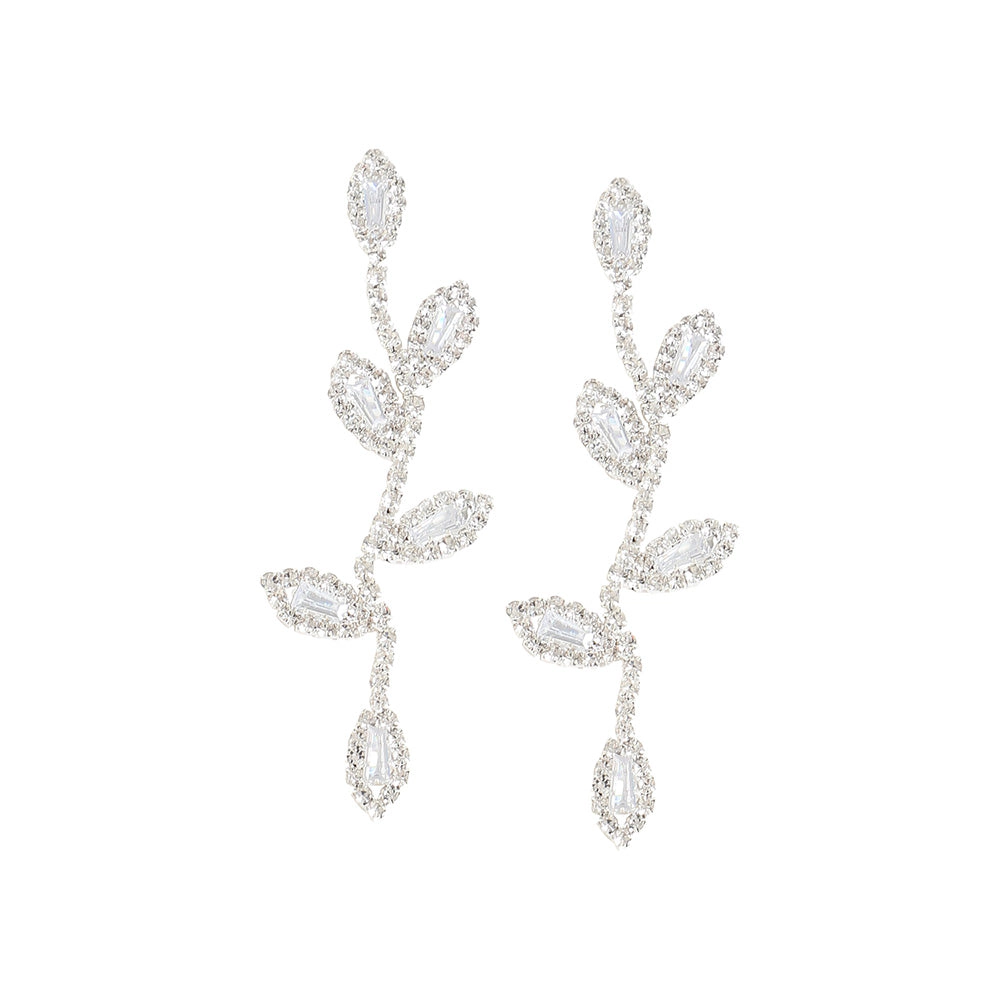 SOHI Women's Silver Embellished Foliage Drop Earrings