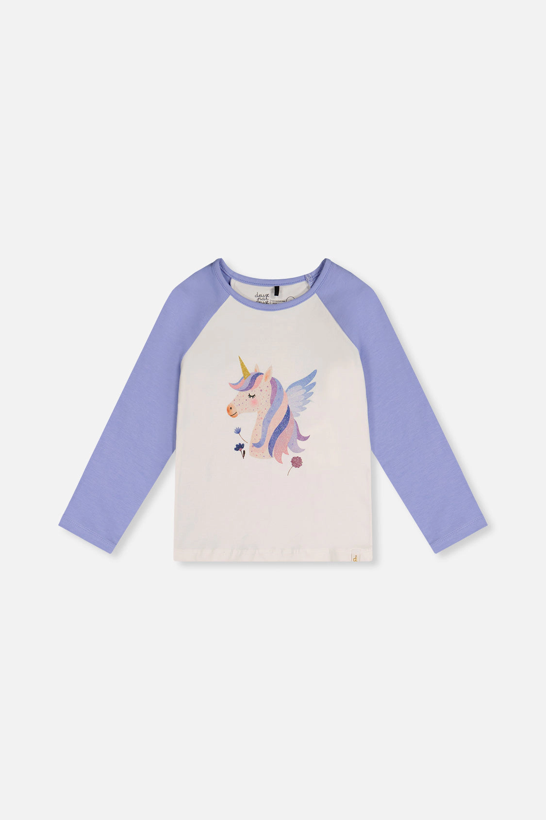 Deux par Girls Raglan Organic Cotton Winged Unicorn Graphic T-Shirt