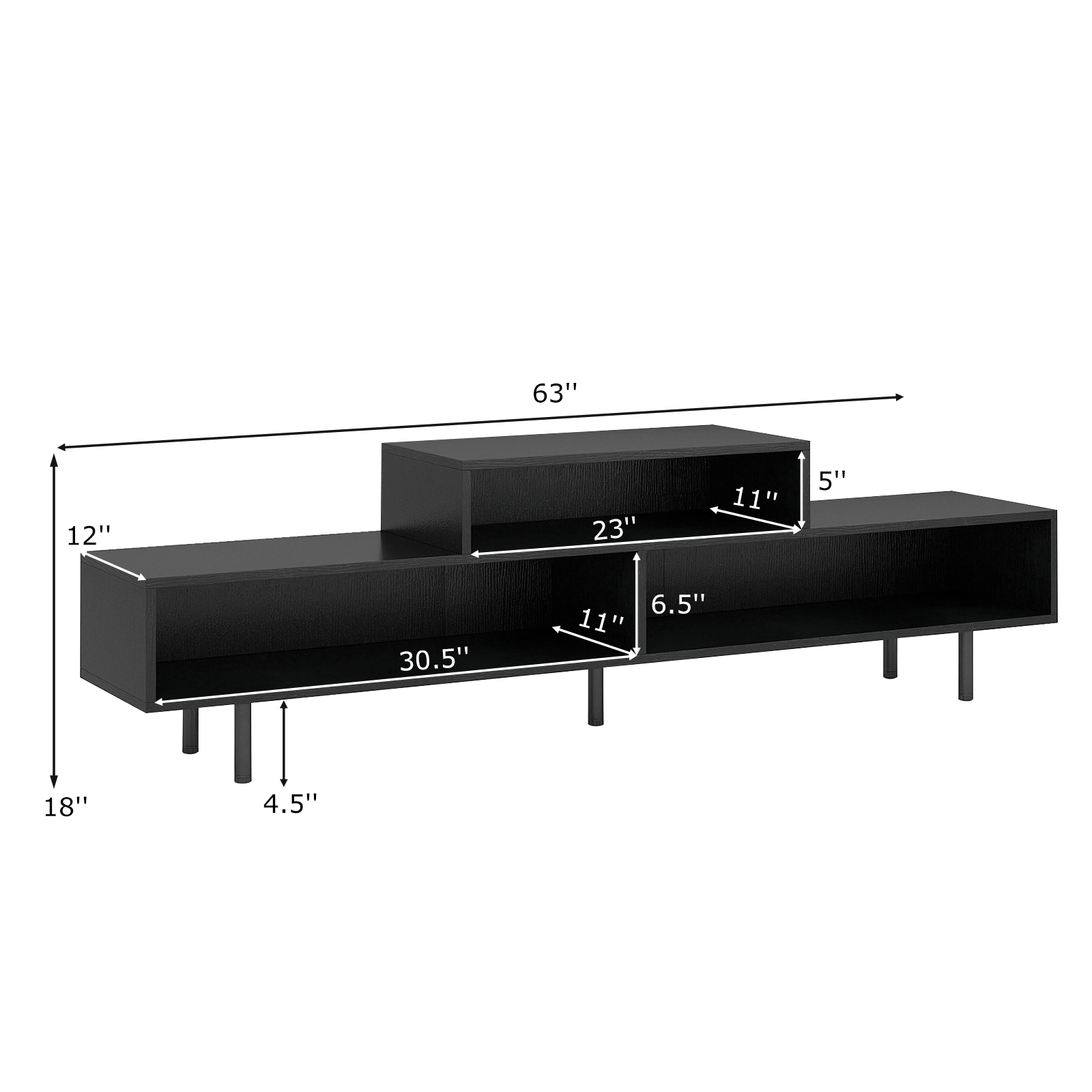 SUGIFT 63-In Black Woodgrain TV Stand for TVs up to 70 Inches