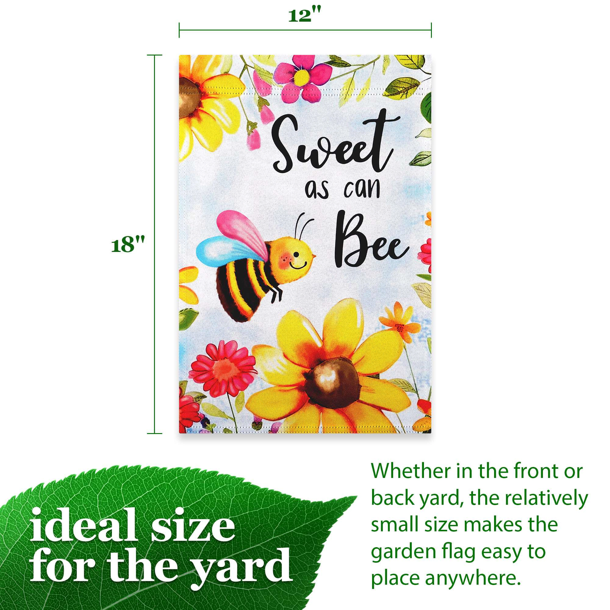 G128 Sweet Bee Flowers Double-Sided 12x18 Garden Flag, Spring Yard Decoration