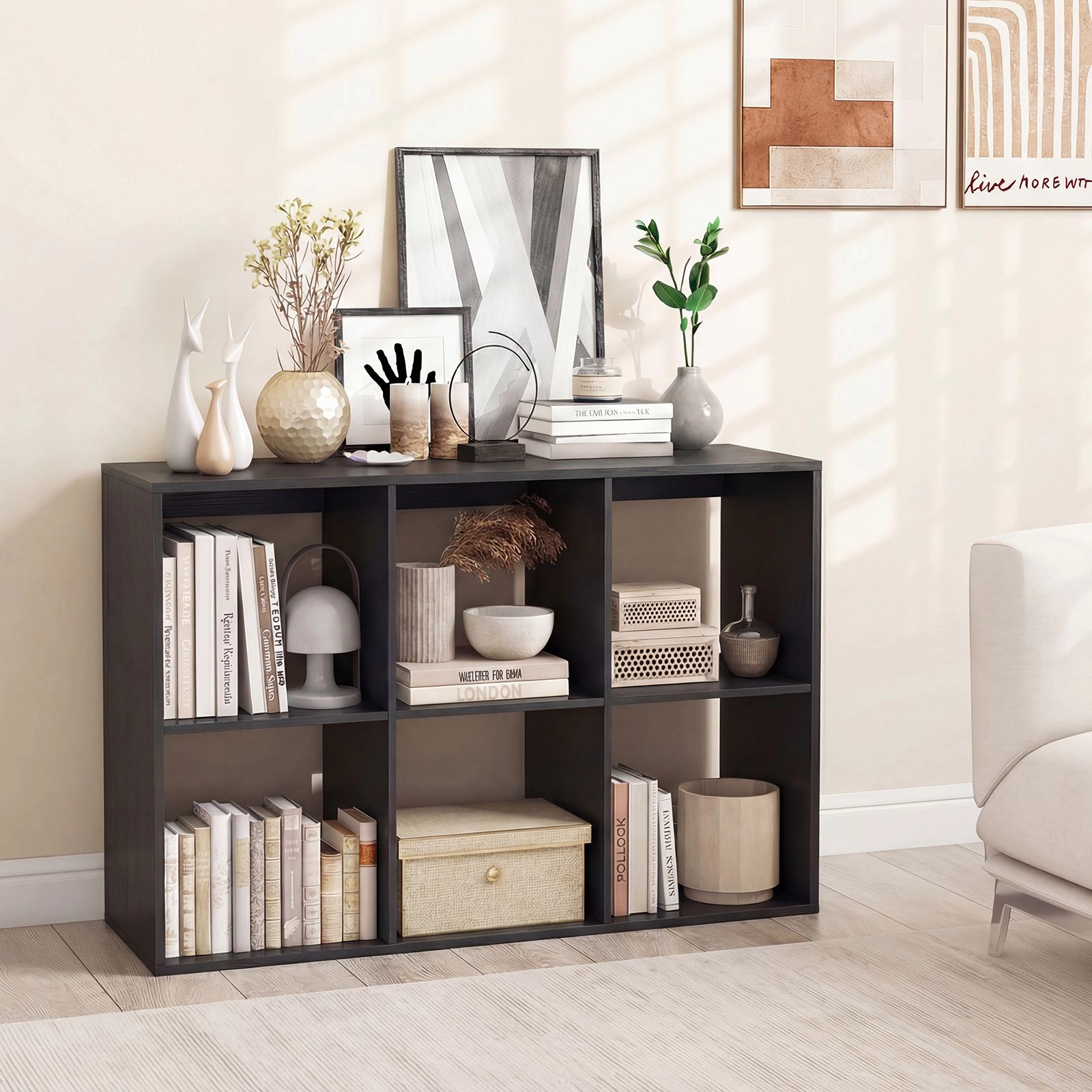 SlickBlue Modern Cube Bookcase Organizer with Wood Grain Finish and Shelves