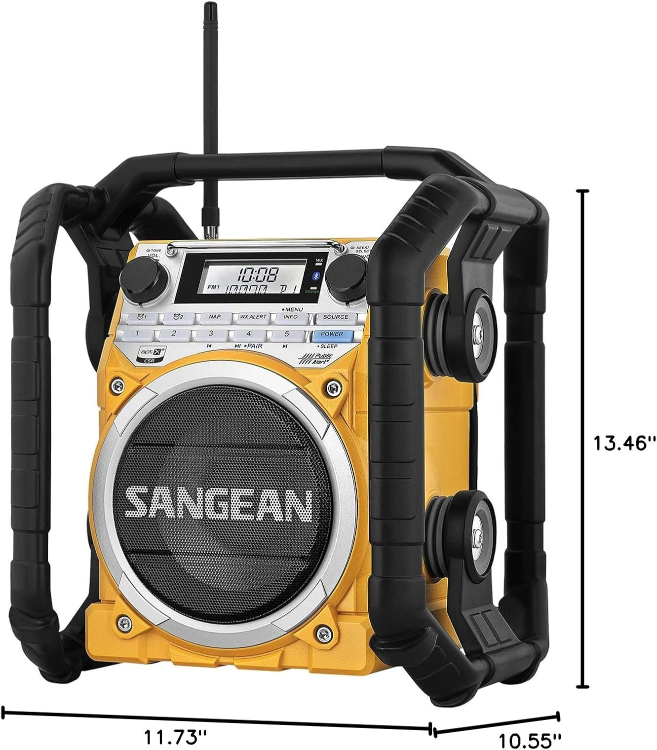 SANGEAN U4 Weather Alert Radio - Bluetooth AM/FM with Aux-in, Rechargeable Ultra-Rugged Digital Tuning Yellow