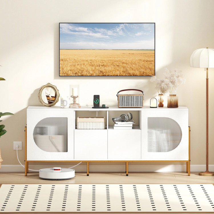 Hivvago Tv Stand For 70 Inch Tv With Power Outlets Drawers And Open Shelves