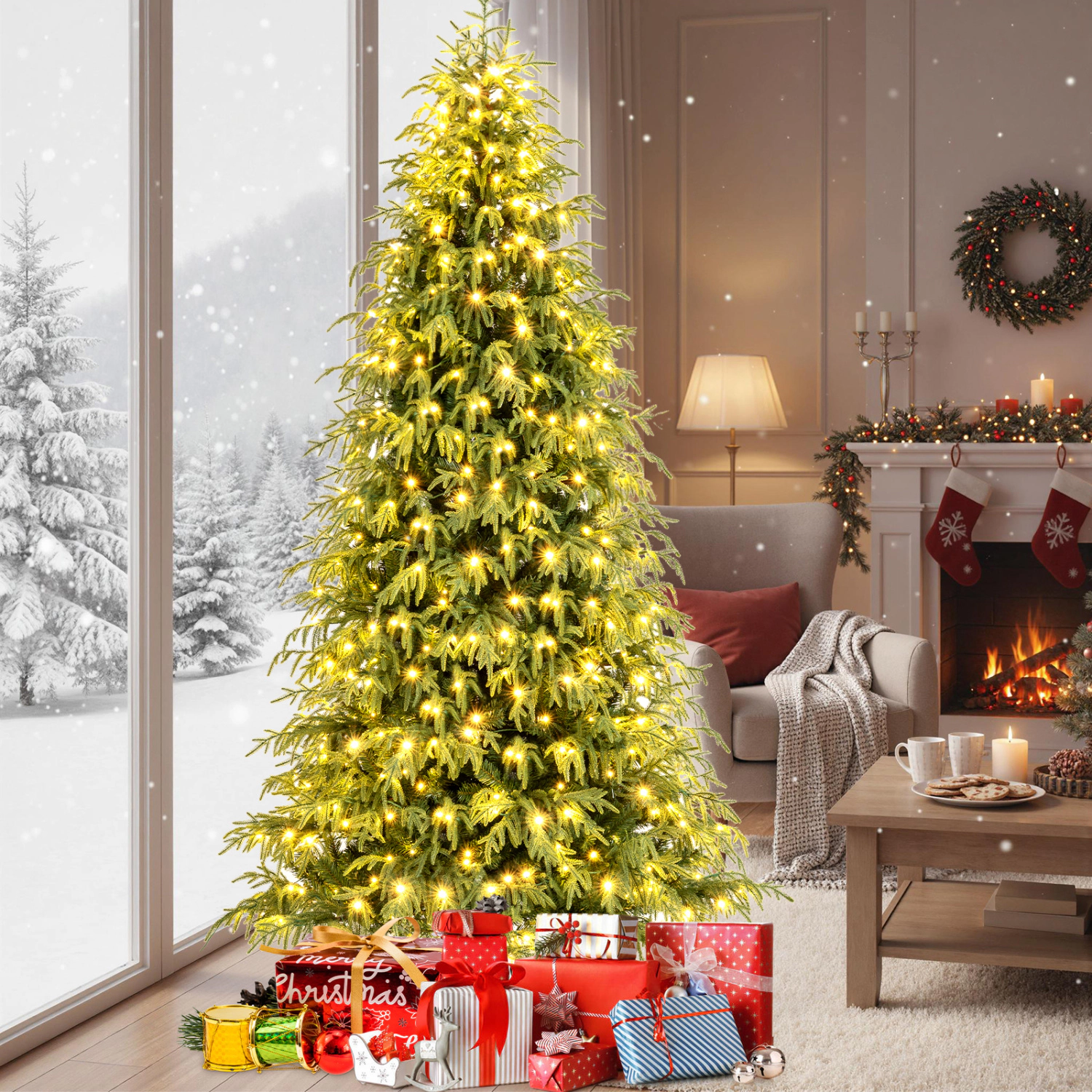 SlickBlue Artificial Christmas Tree with Warm White LED Lights