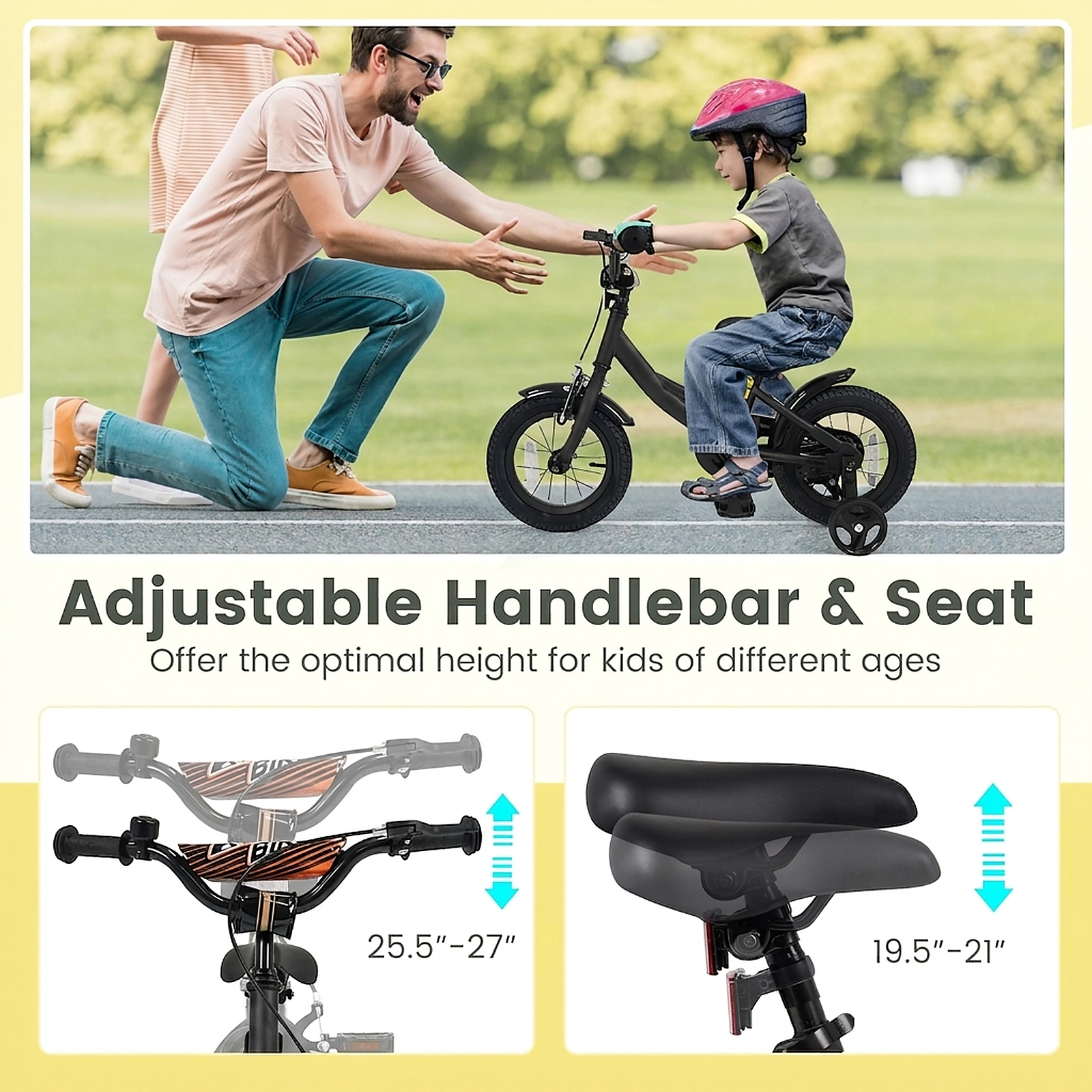 12-in Kids Bike Ages 3-4 Black Bicycle Adjustable Handlebar Anti-Slip Pedals Bell 145-lb Seat Capacity