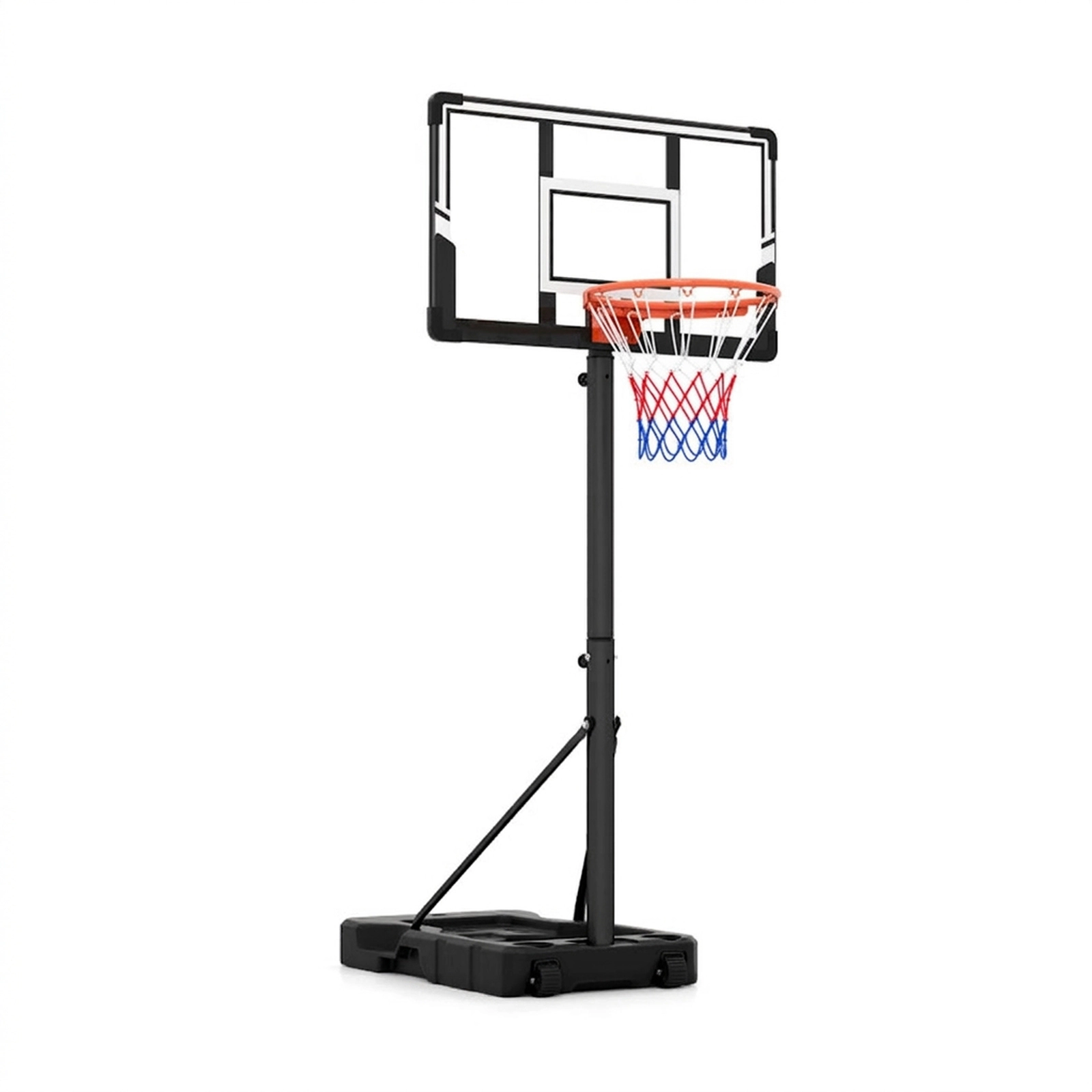 SUGIFT 18-Level Adjustable Portable Basketball Hoop 3.3-10 ft with Fillable Base and Wheels Black & White