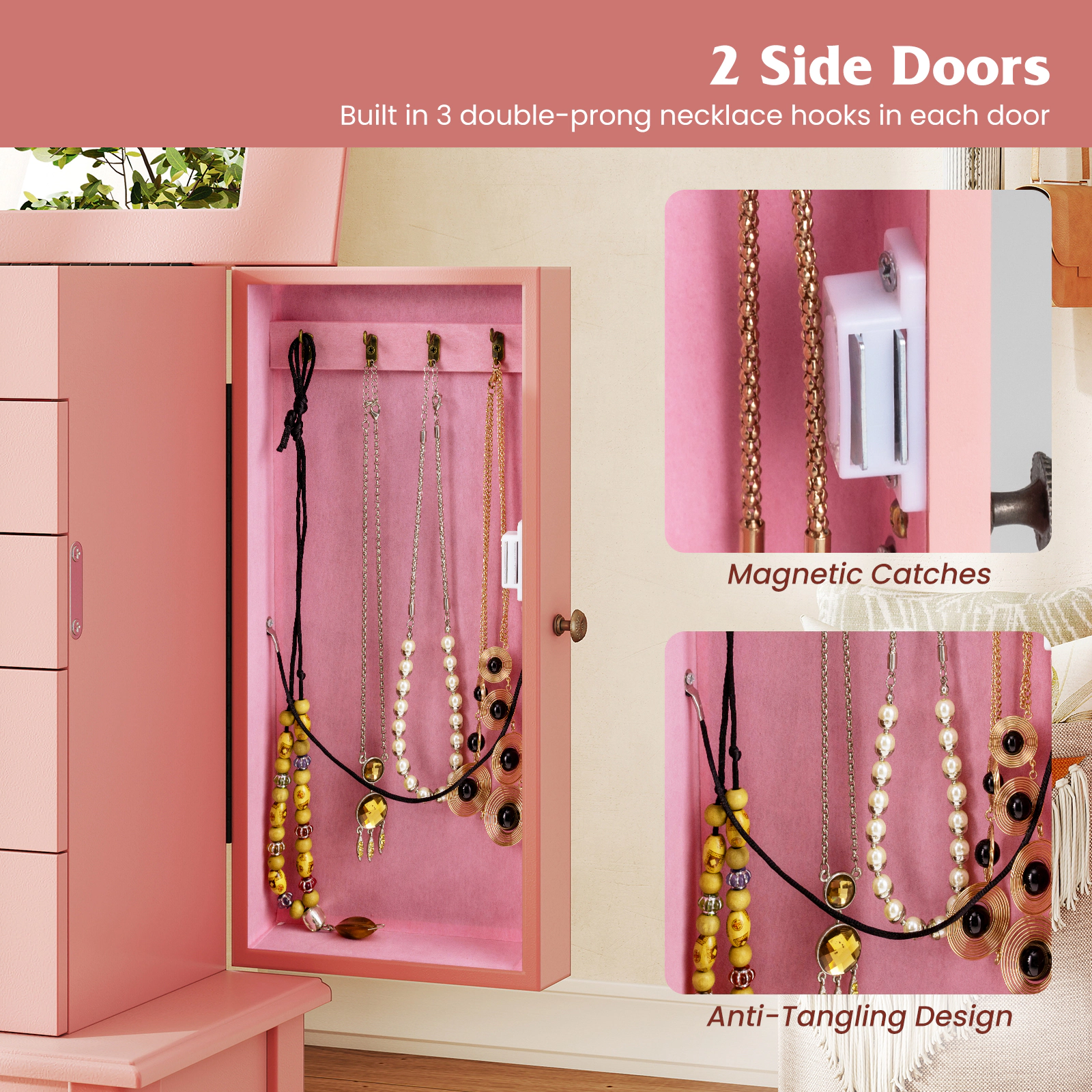 SlickBlue Jewelry Storage Cabinet with Mirror and 5 Drawers