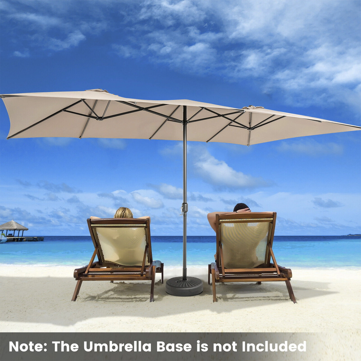 SUGIFT 15-ft Double-Sized Patio Umbrella with Crank Handle, Vented Tops and 10-Rib Metal Frame 15 x 9 x 8.6 in Brown