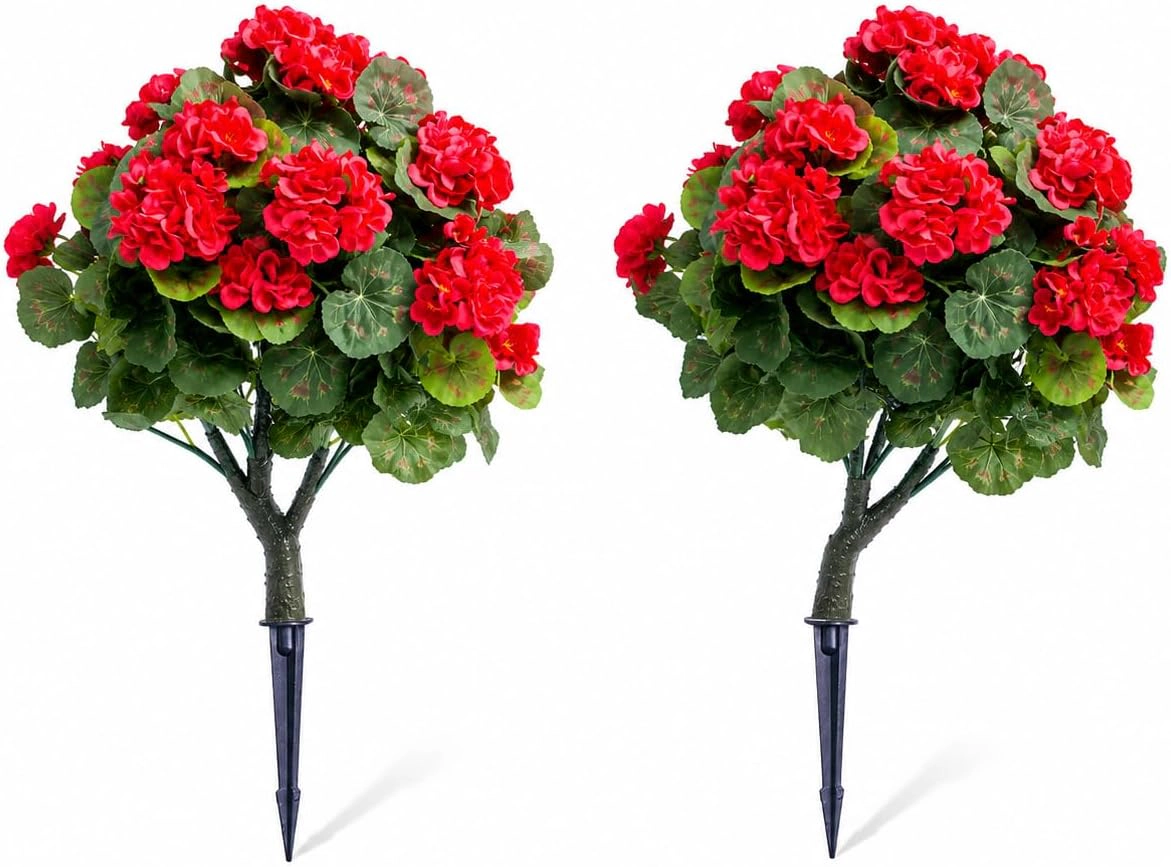 Artificial Topiary Trees, 2 Pack, Red Silk Flower, 1.80 x 1.15 ft