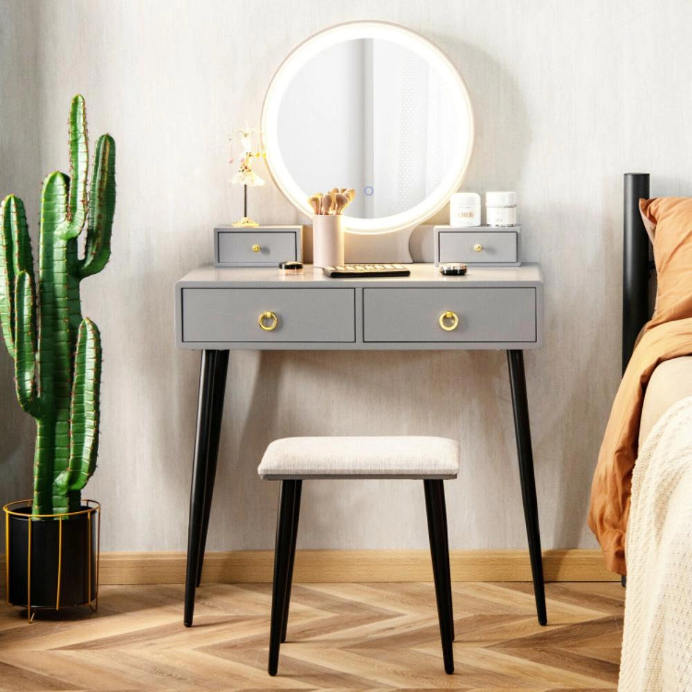 Hivvago Vanity Table Set With Mirror-Gray