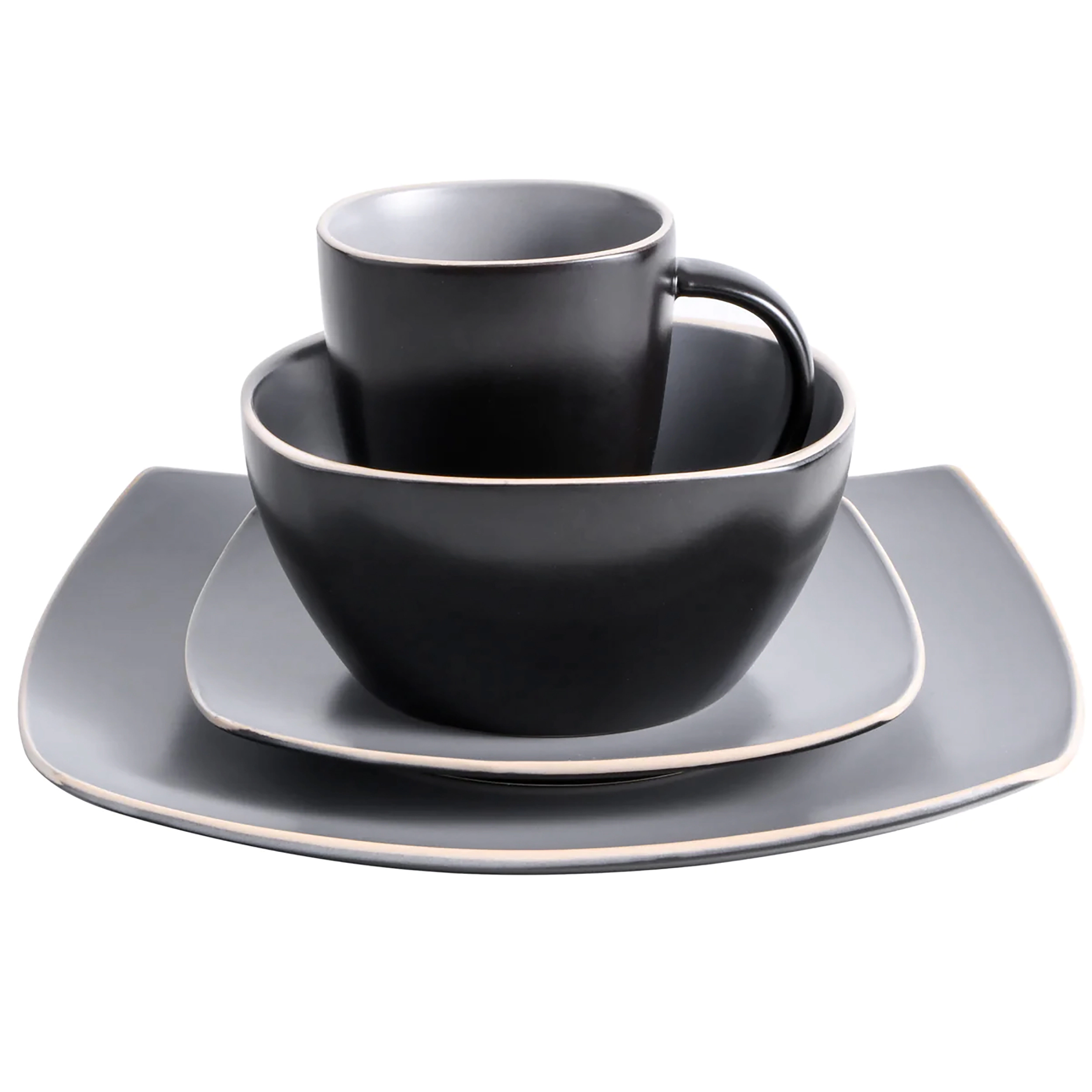 Gibson Home Soho Lounge 16 Piece Soft Square Stoneware Dinnerware Set in Grey Matte