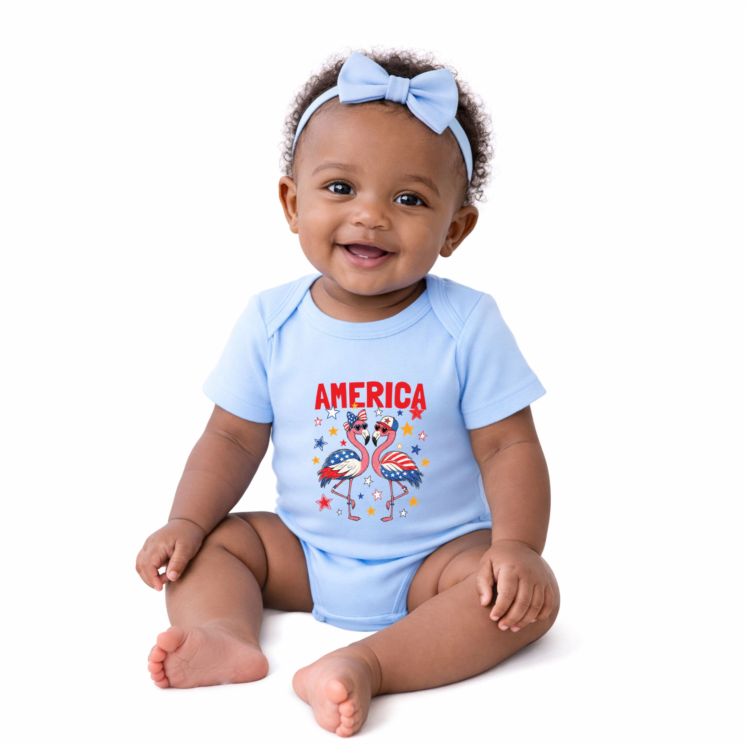 The Juniper Shop - America Flamingos Star Baby Short Sleeve Graphic Bodysuit