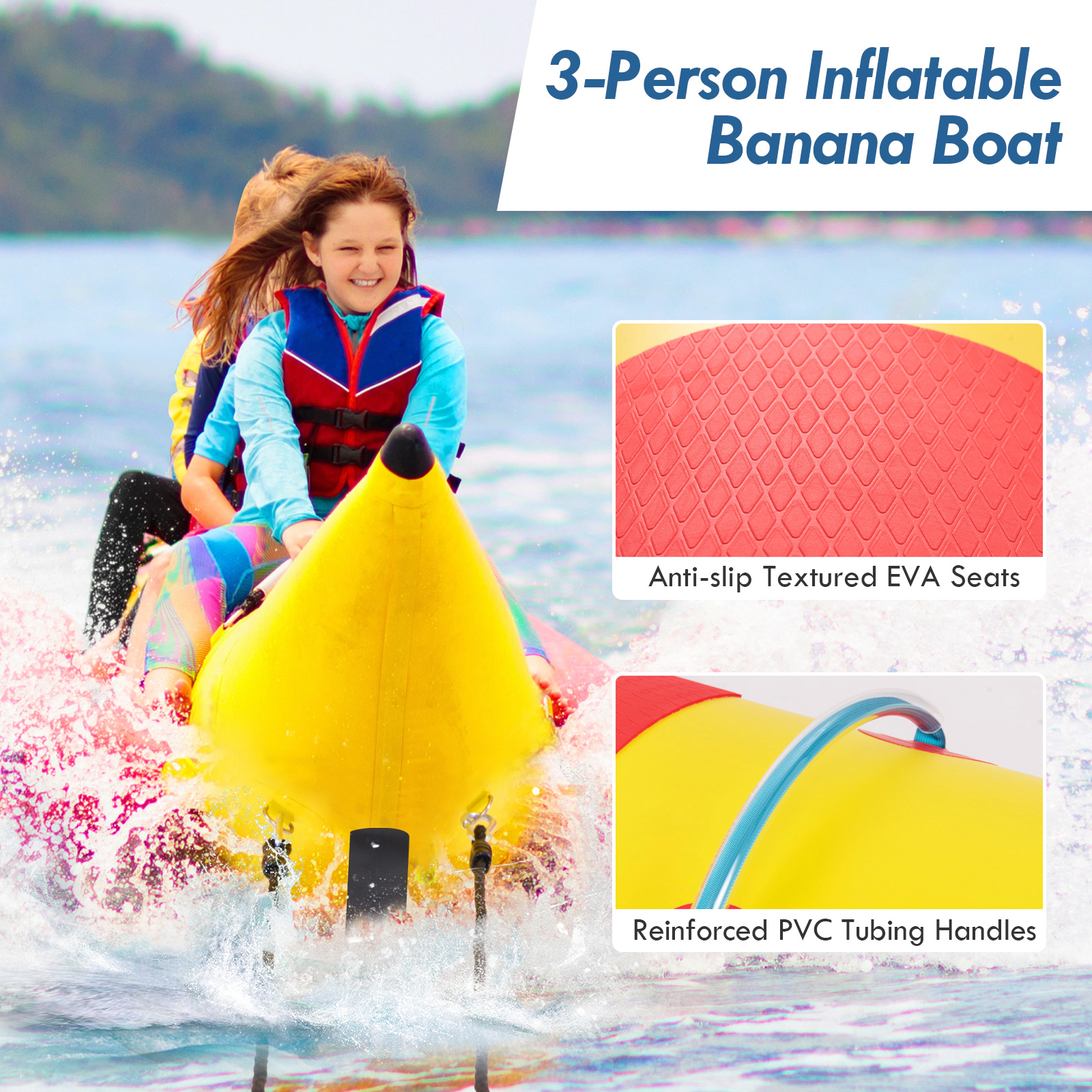 SUGIFT Teen Yellow 3-Person Inflatable Banana Boat with Electric Pump and Carry Bag 118-in W 462-lb Load Capacity