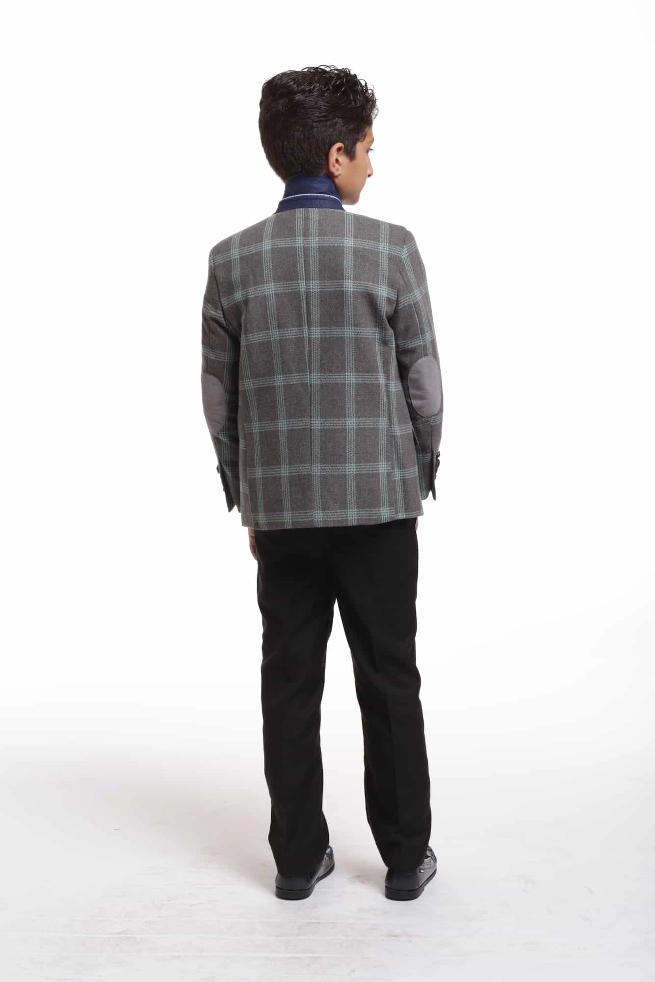 Elie Balleh Boys Slim Fit Premium Wool Checke Blazer