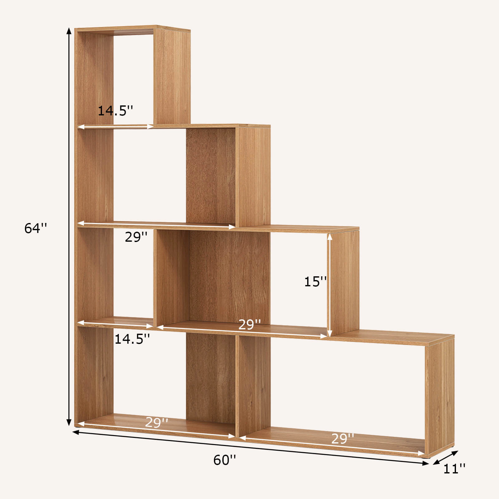 Costway 6 Cubes Ladder Shelf Freestanding Corner Bookshelf Storage Bookcase Display Rack White